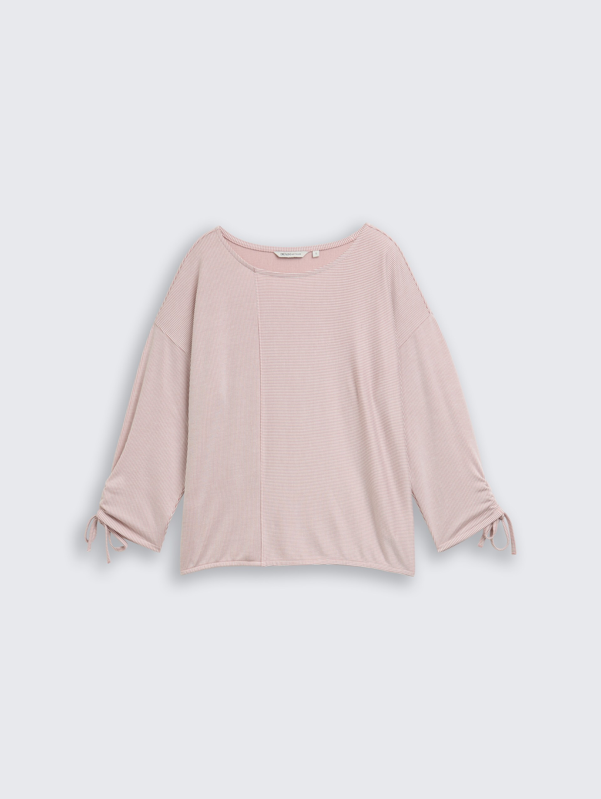 Loose Fit Langarmshirt mit Raffärmeln - small dusty rose white stripe - Vorder-Produkt-Ansicht