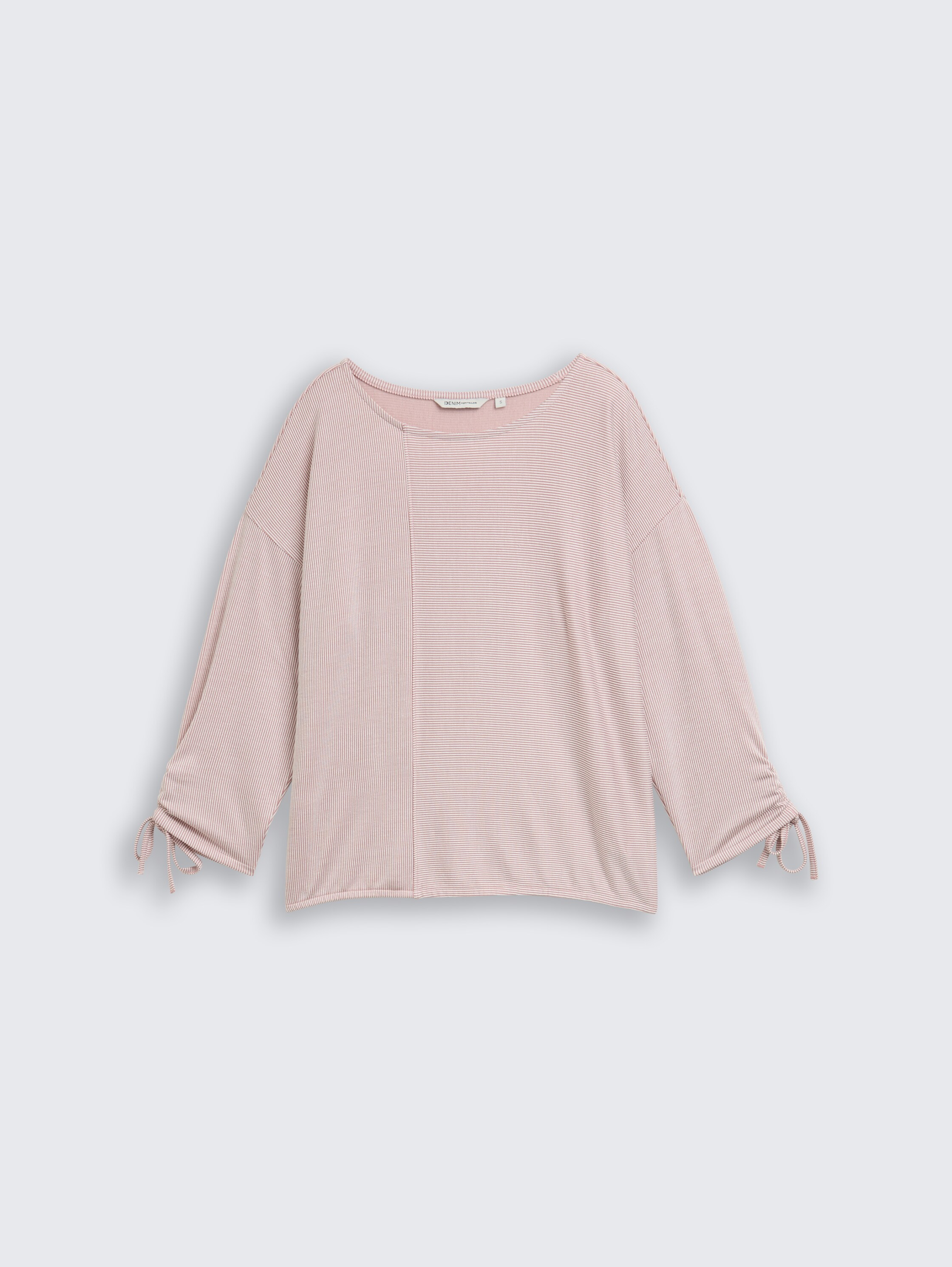 T-shirt ample à manches longues et volants - small_dusty_rose_white_stripe - 