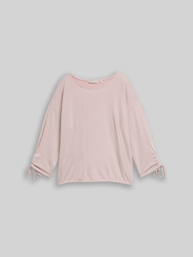 T-shirt à manches longues ample avec manches froncées par Denim Female, small dusty rose white stripe