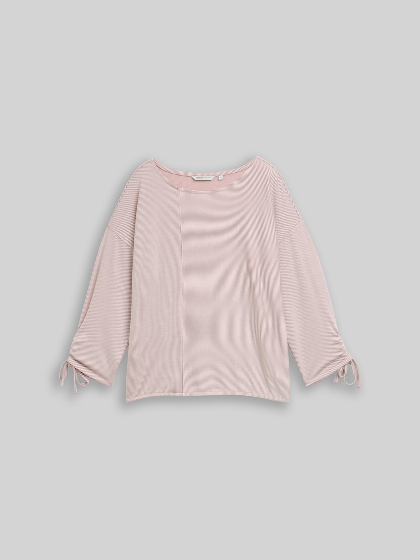 T-shirt à manches longues coupe ample avec manches froncées par Denim Female, small dusty rose white stripe