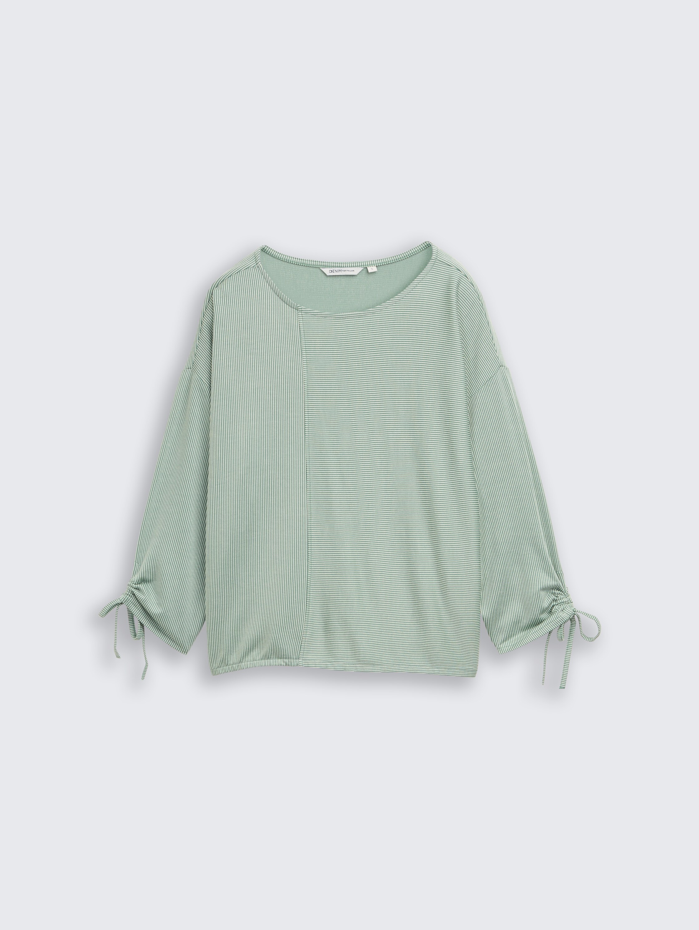 Loose Fit Langarmshirt mit Raffärmeln - small_tonal_matchagreen_stripe - 