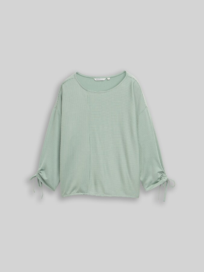 T-shirt à manches longues ample avec manches froncées par Denim Female, small tonal matchagreen stripe
