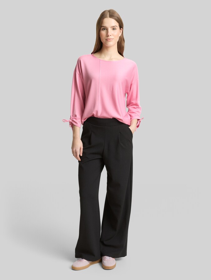 T-shirt à manches longues ample avec manches froncées par Denim Female, small tonal blush rose stripe