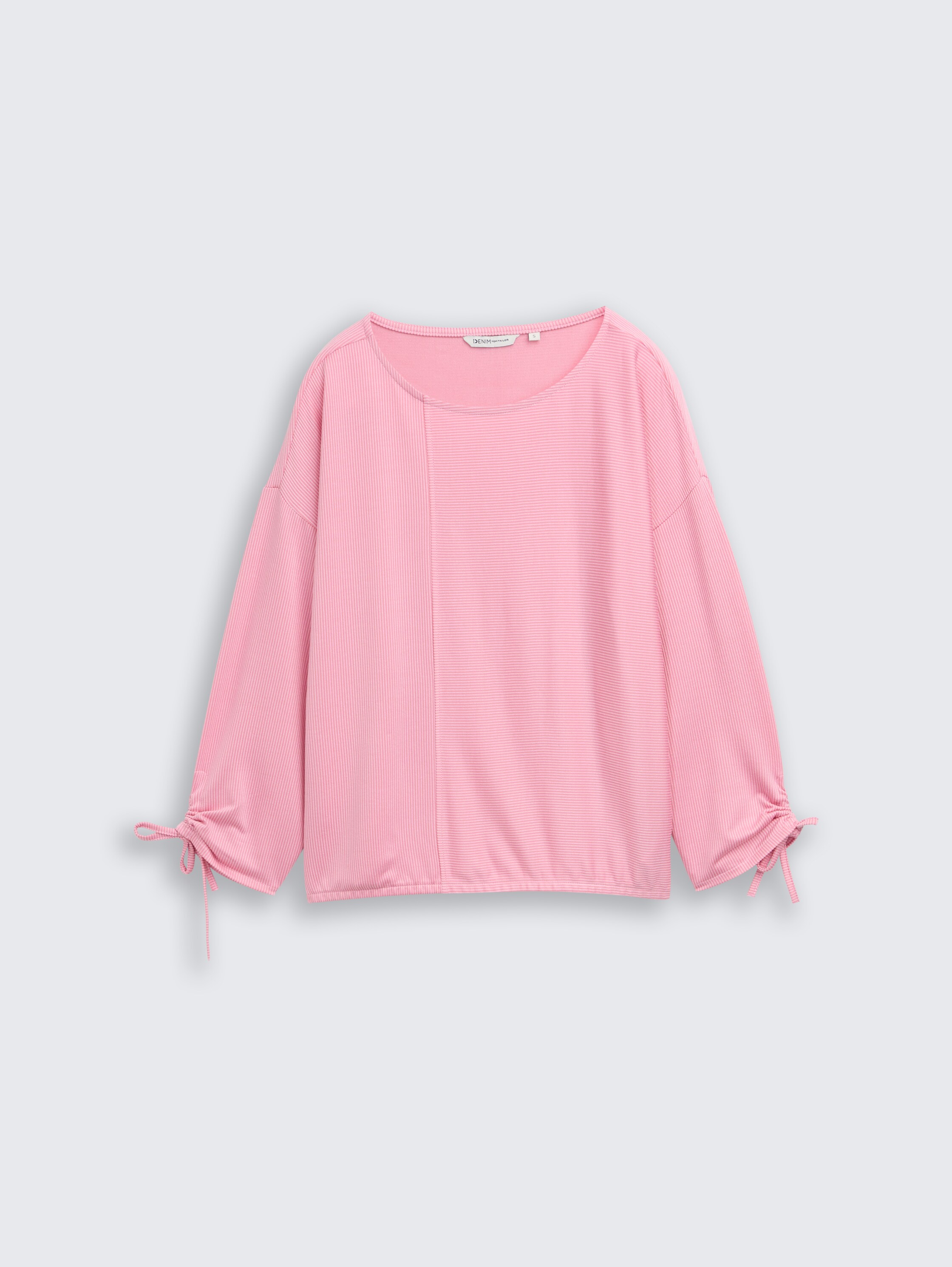 Loose Fit Langarmshirt mit Raffärmeln - small tonal blush rose stripe - Vorder-Produkt-Ansicht