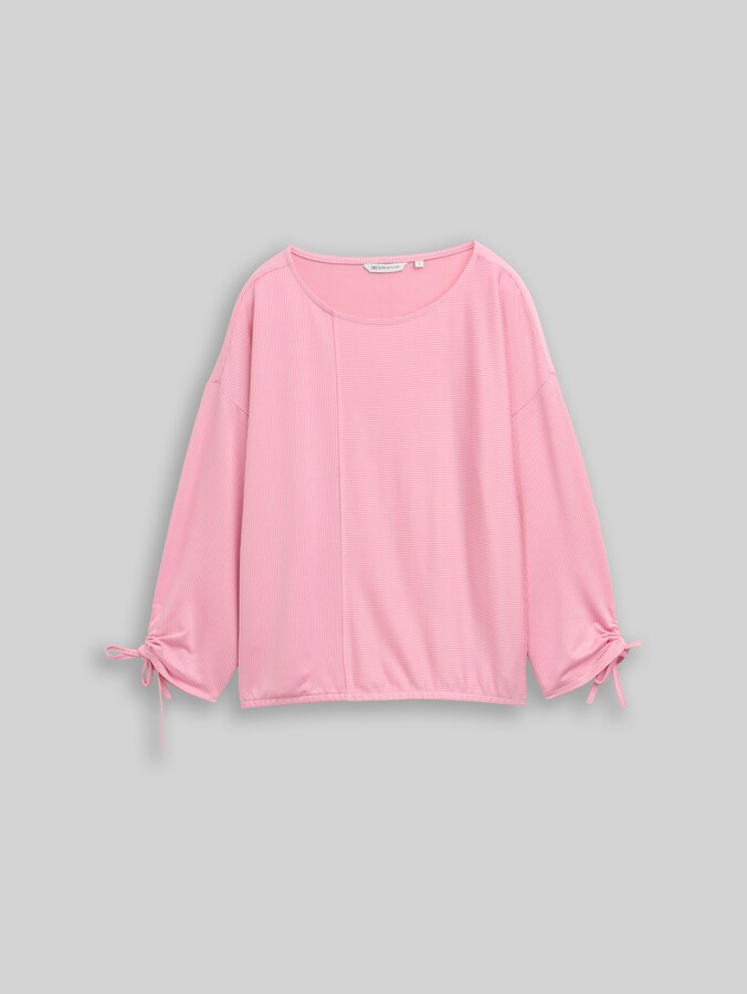 T-shirt à manches longues ample avec manches froncées par Denim Female, small tonal blush rose stripe