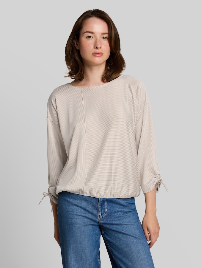 Loose Fit Langarmshirt mit Raffärmeln von Denim Female, small beige white stripe