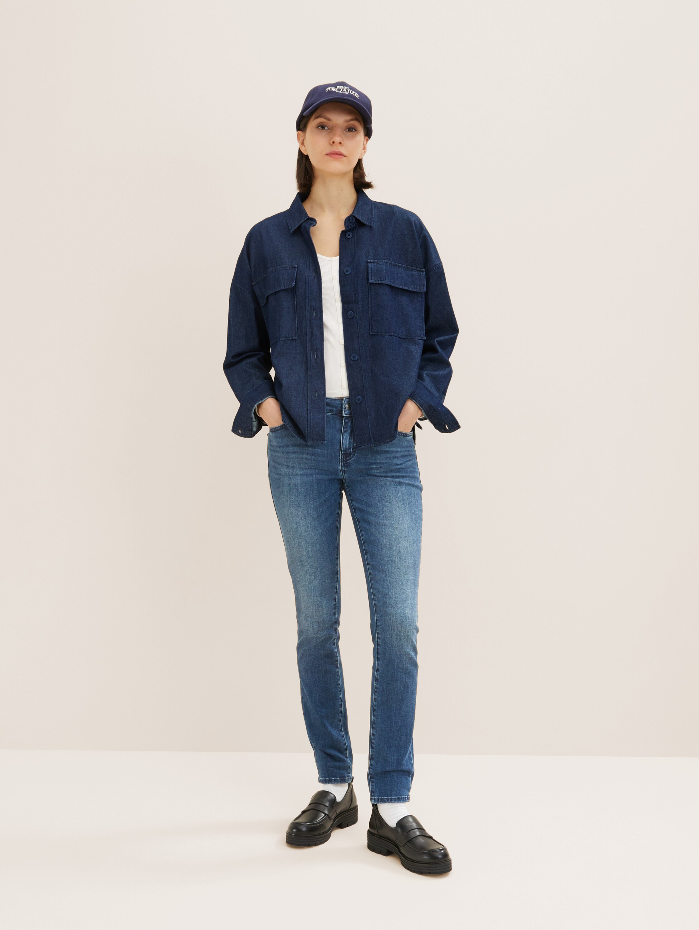 TTALEXA slim jeans - Used Dark Stone Blue Denim - Model vooraanzicht