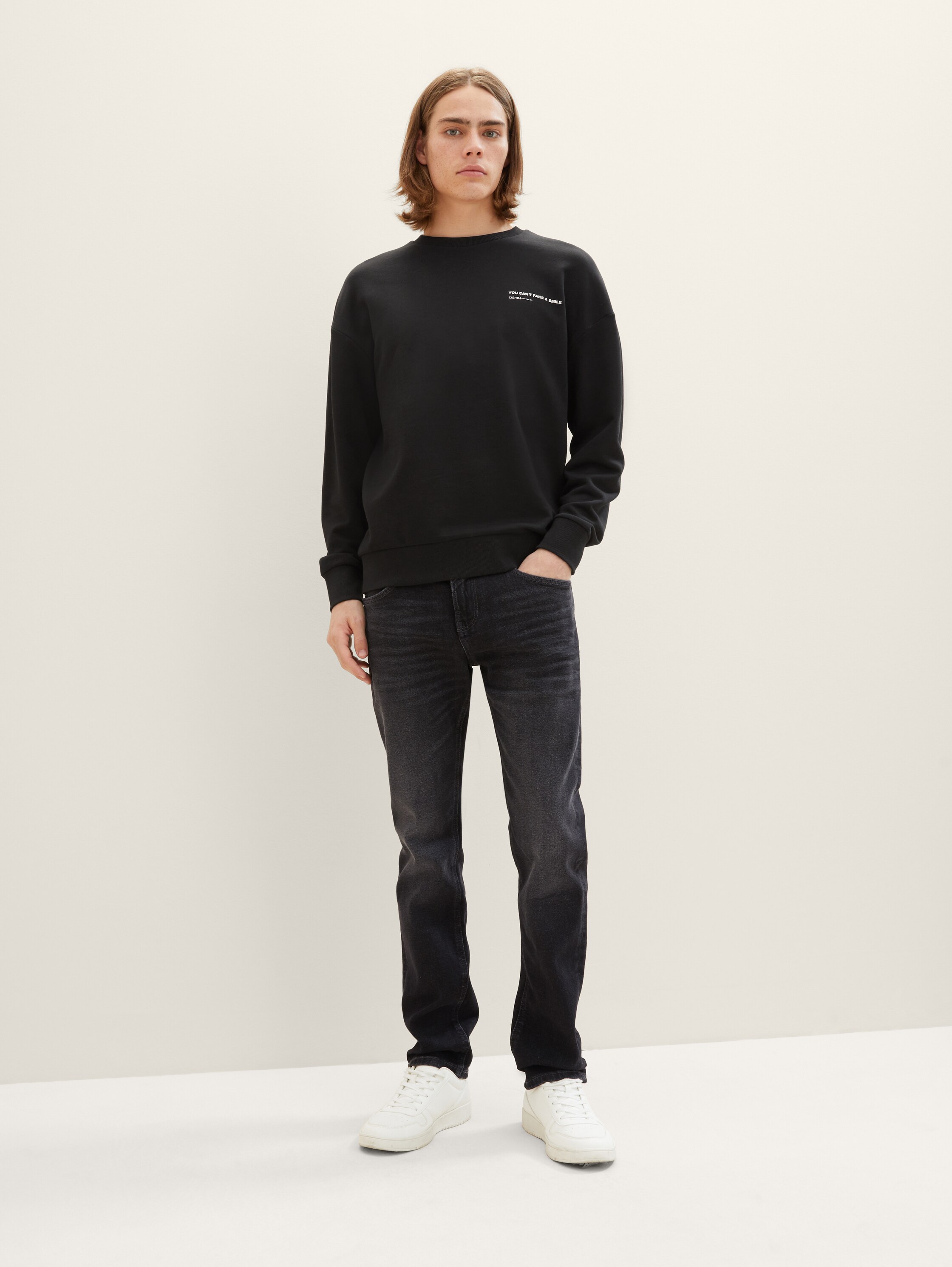 TTPIERS slim jeans - used dark stone black denim - Model front view