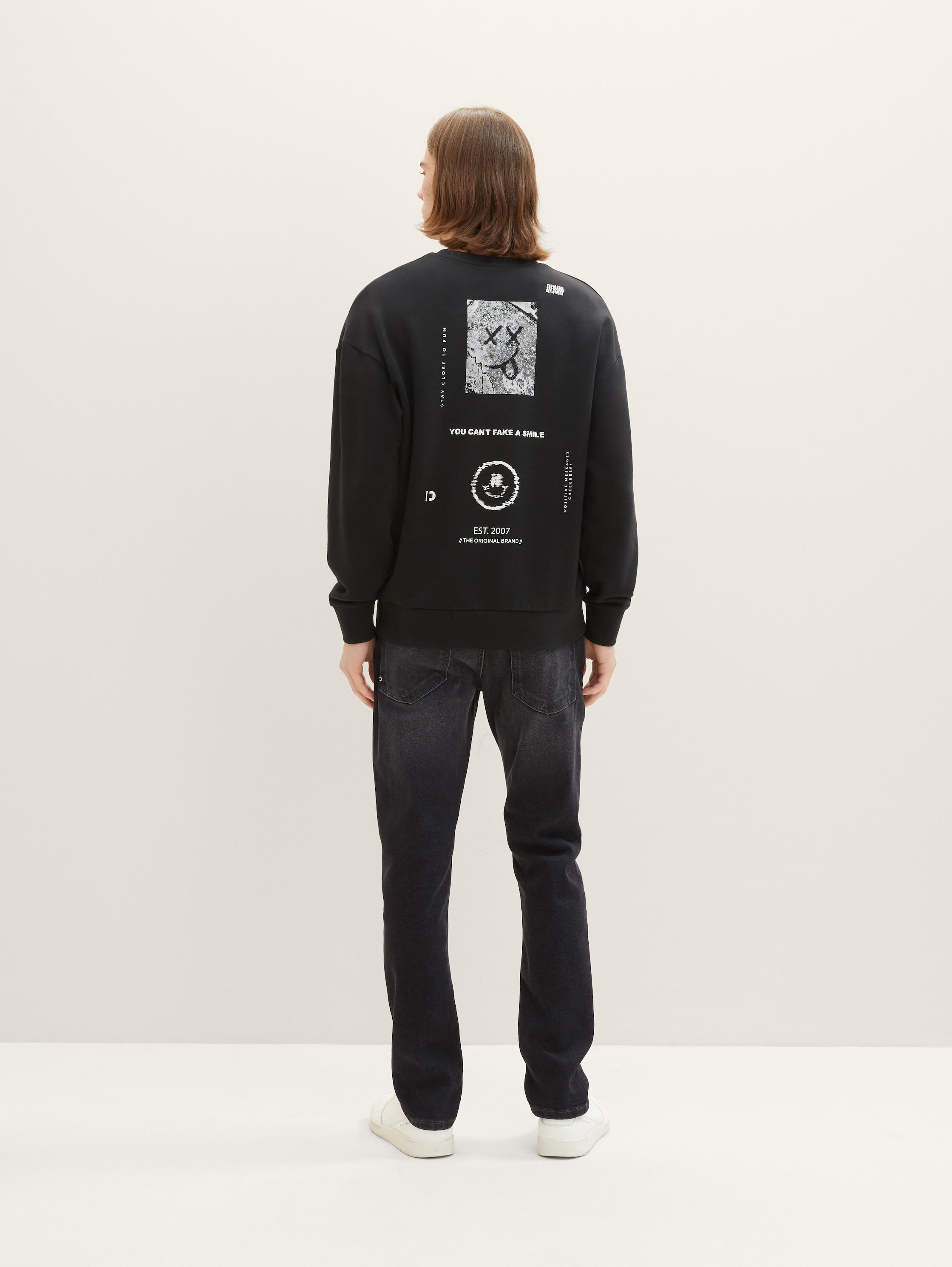 TTPIERS slim jeans - used dark stone black denim - Neckline model-back view