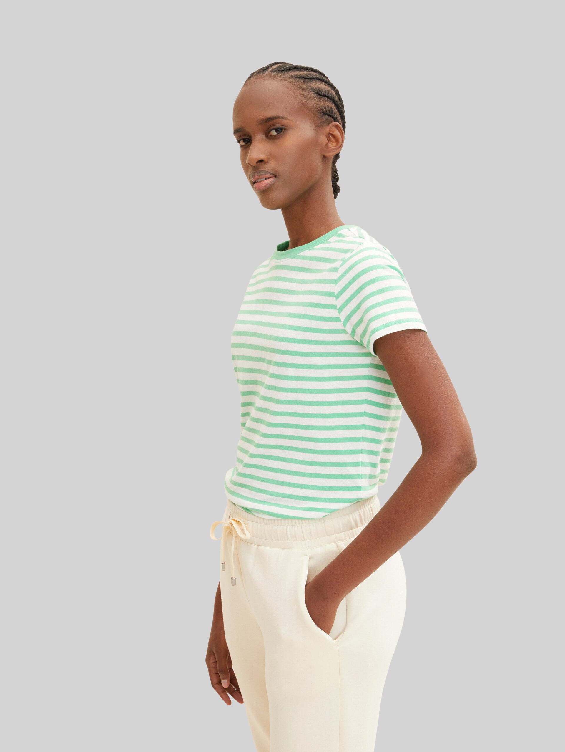 T-Shirt mit Streifenmuster - white green stripe
