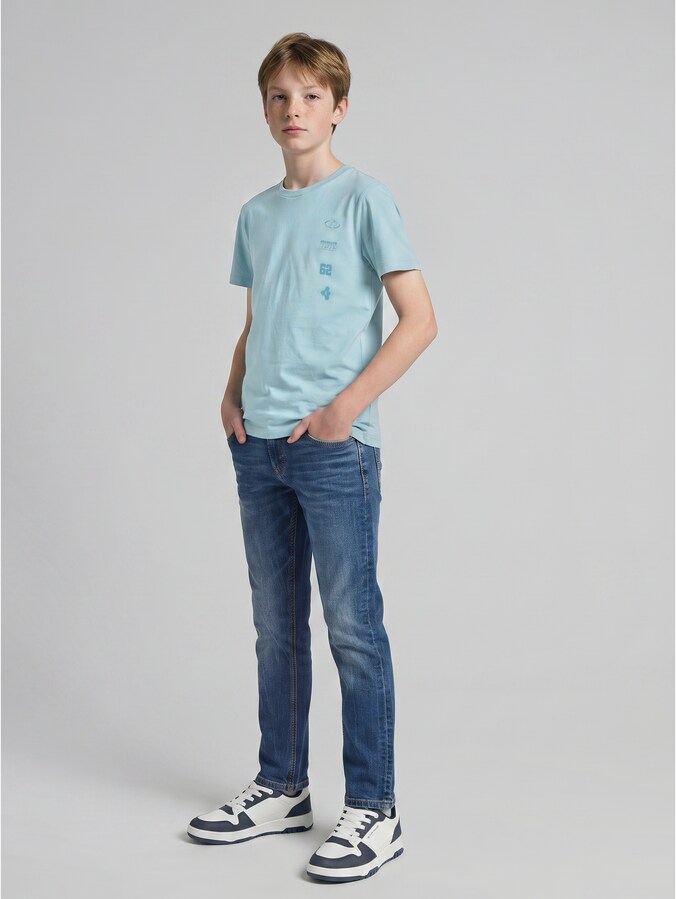 JOHN SLIM-jeans met stretch door Teen Boys, Used Mid Stone Blue Denim