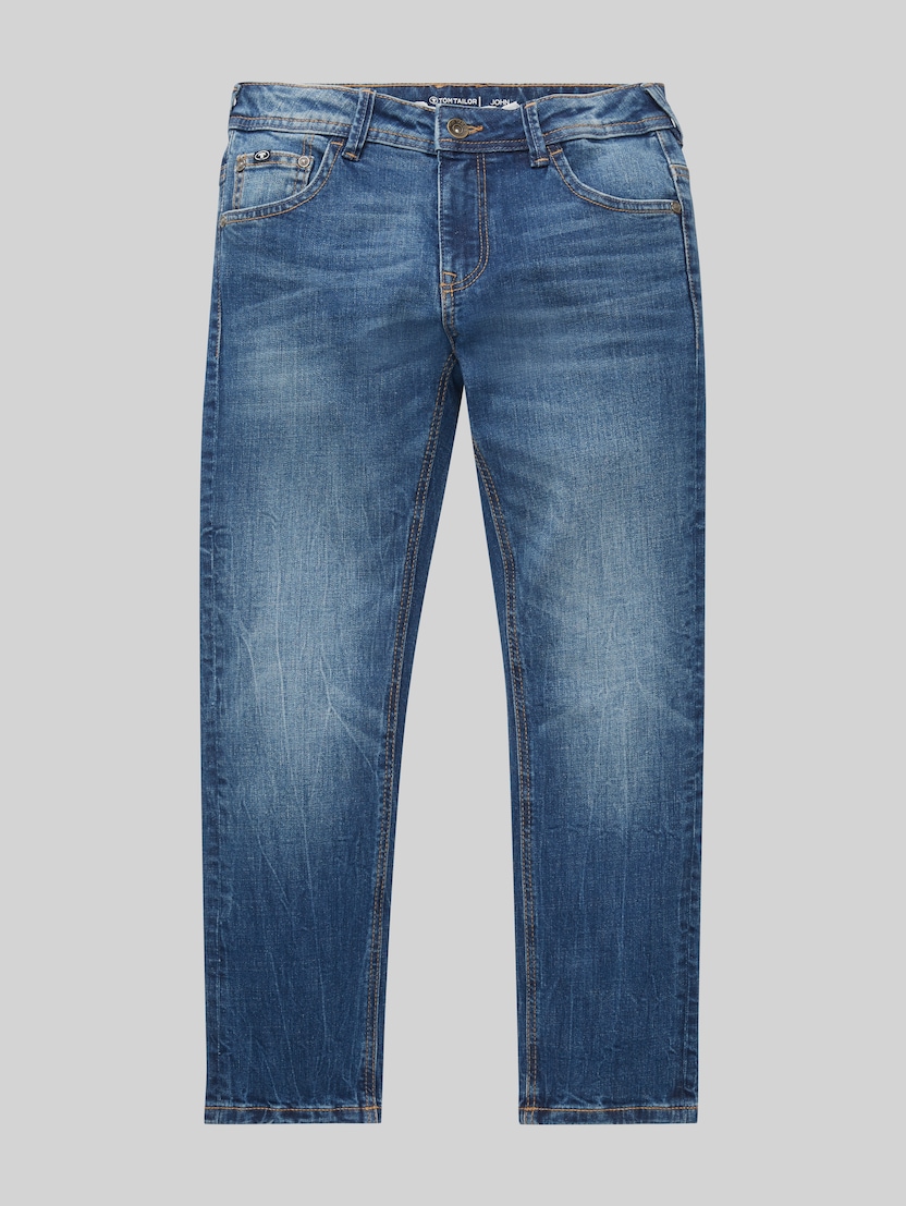 JOHN SLIM-jeans met stretch door Teen Boys, Used Mid Stone Blue Denim