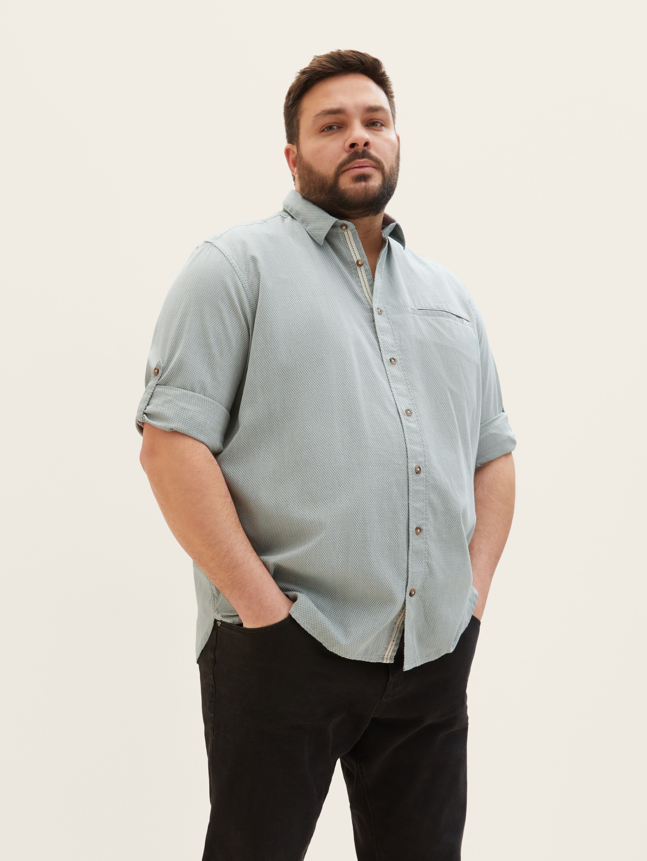 Plus - textured shirt - green white squared structure