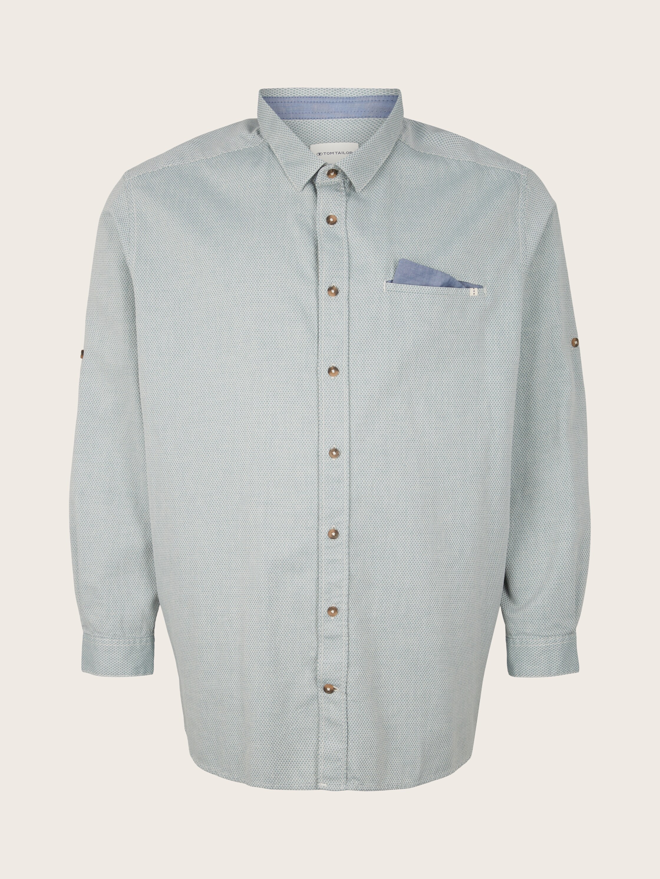 Plus - textured shirt - green white squared structure - Front product view