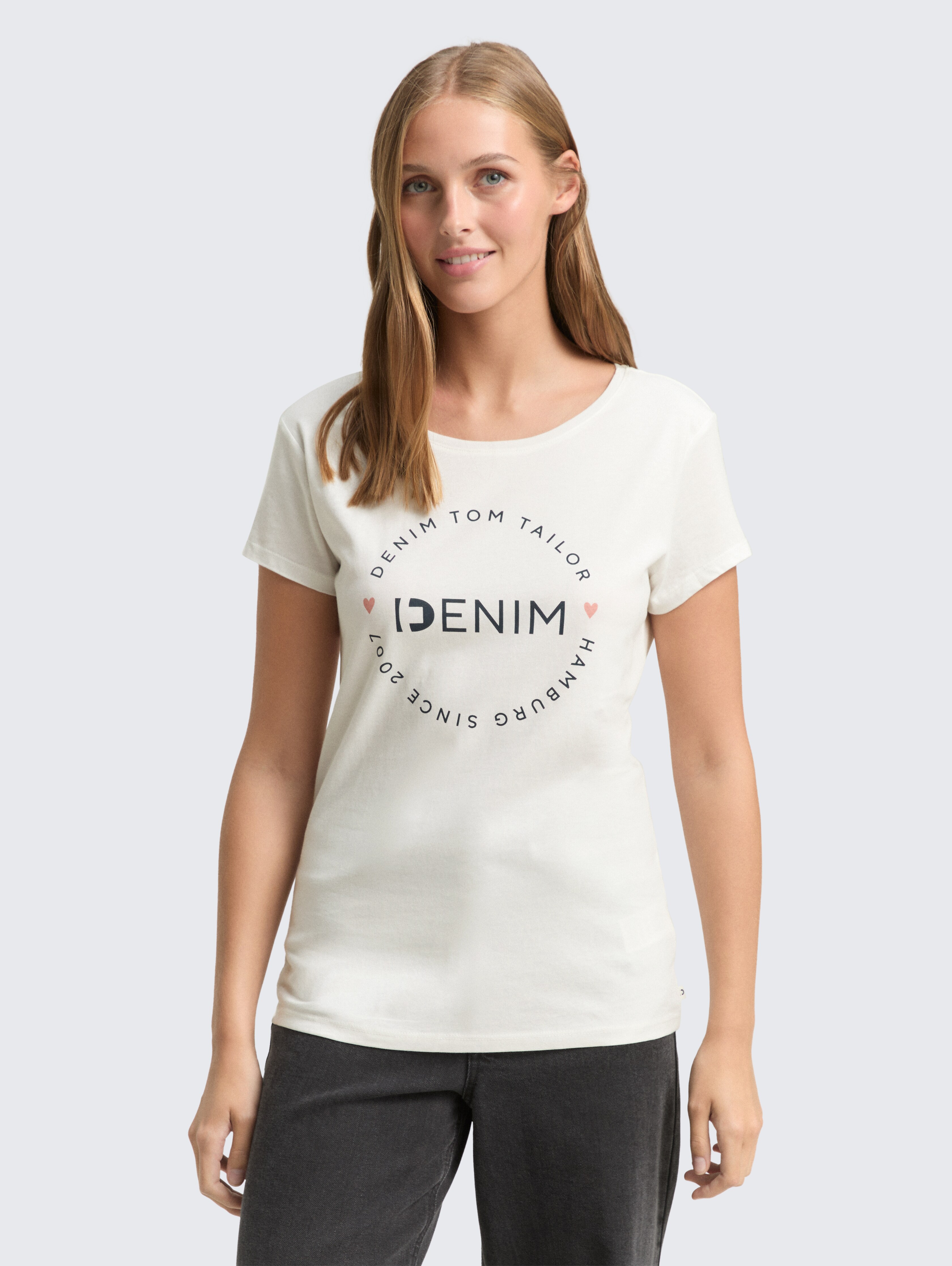 Print T-Shirt im 2er-Pack von Denim Female, Shale Grey Melange