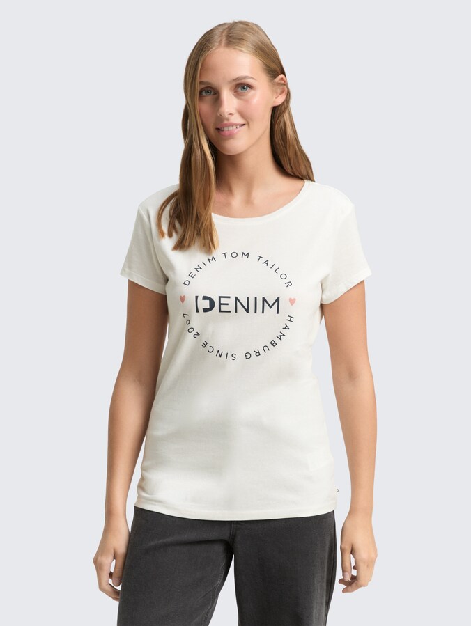 T-shirt met print in een 2-pack door Denim Female, Shale Grey Melange