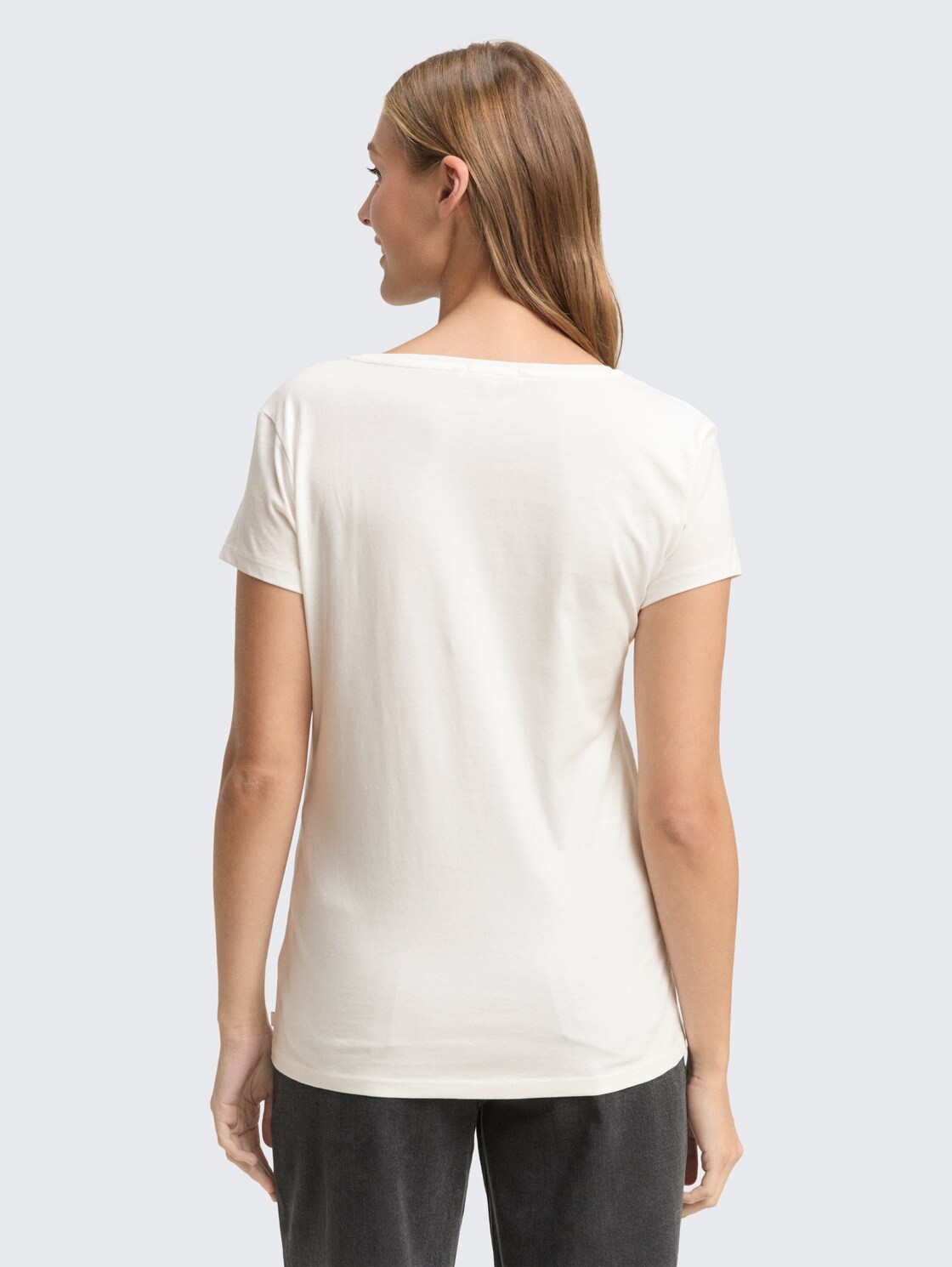 Print T-Shirt im 2er-Pack - Shale Grey Melange - Auschnitt Model-Rückansicht