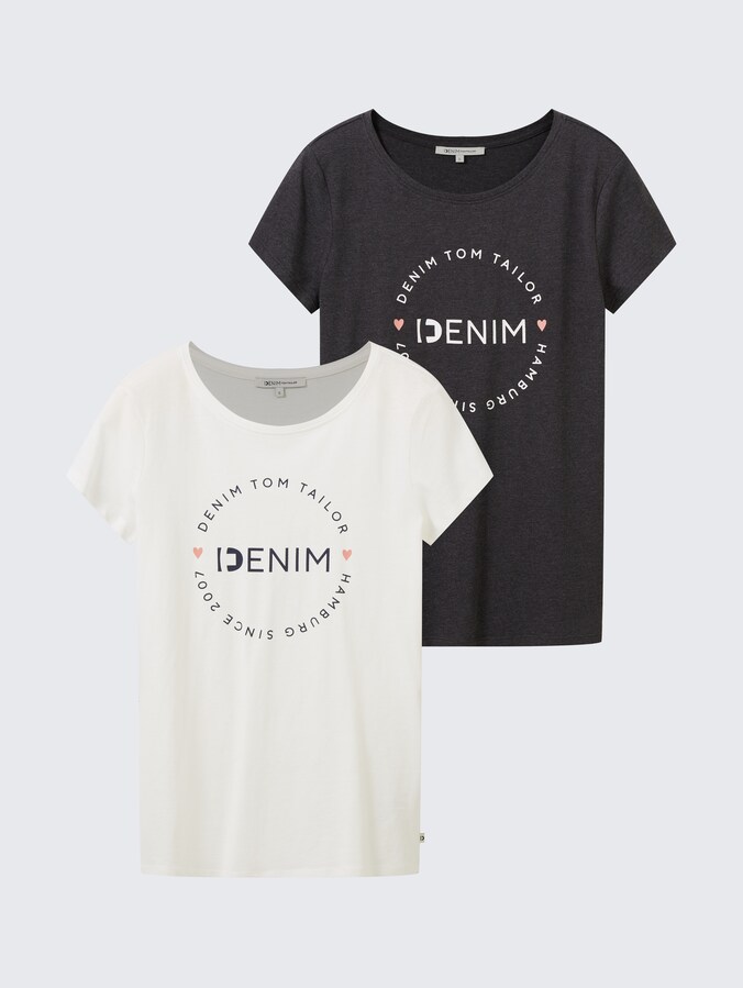 T-shirt met print in een 2-pack door Denim Female, Shale Grey Melange