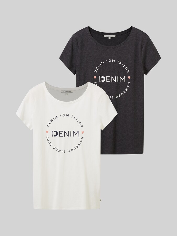 T-shirts imprimés, lot de 2 par Denim Female, Shale Grey Melange
