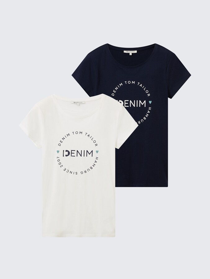 T-shirt met print in een 2-pack door Denim Female, sky captain blue