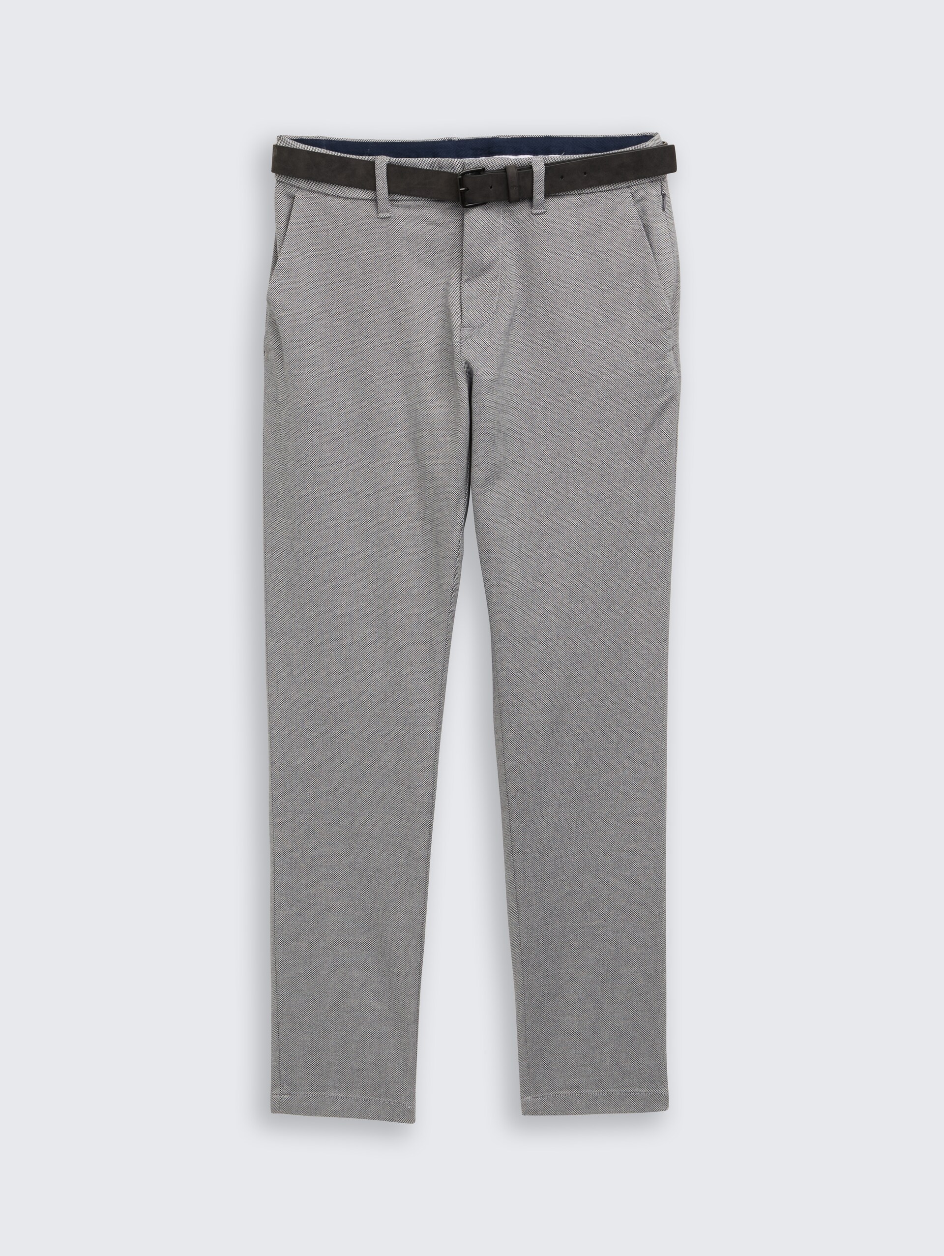 TTTRAVIS SLIM Chino Hose mit Gürtel - white navy zig zag structure - Vorder-Produkt-Ansicht