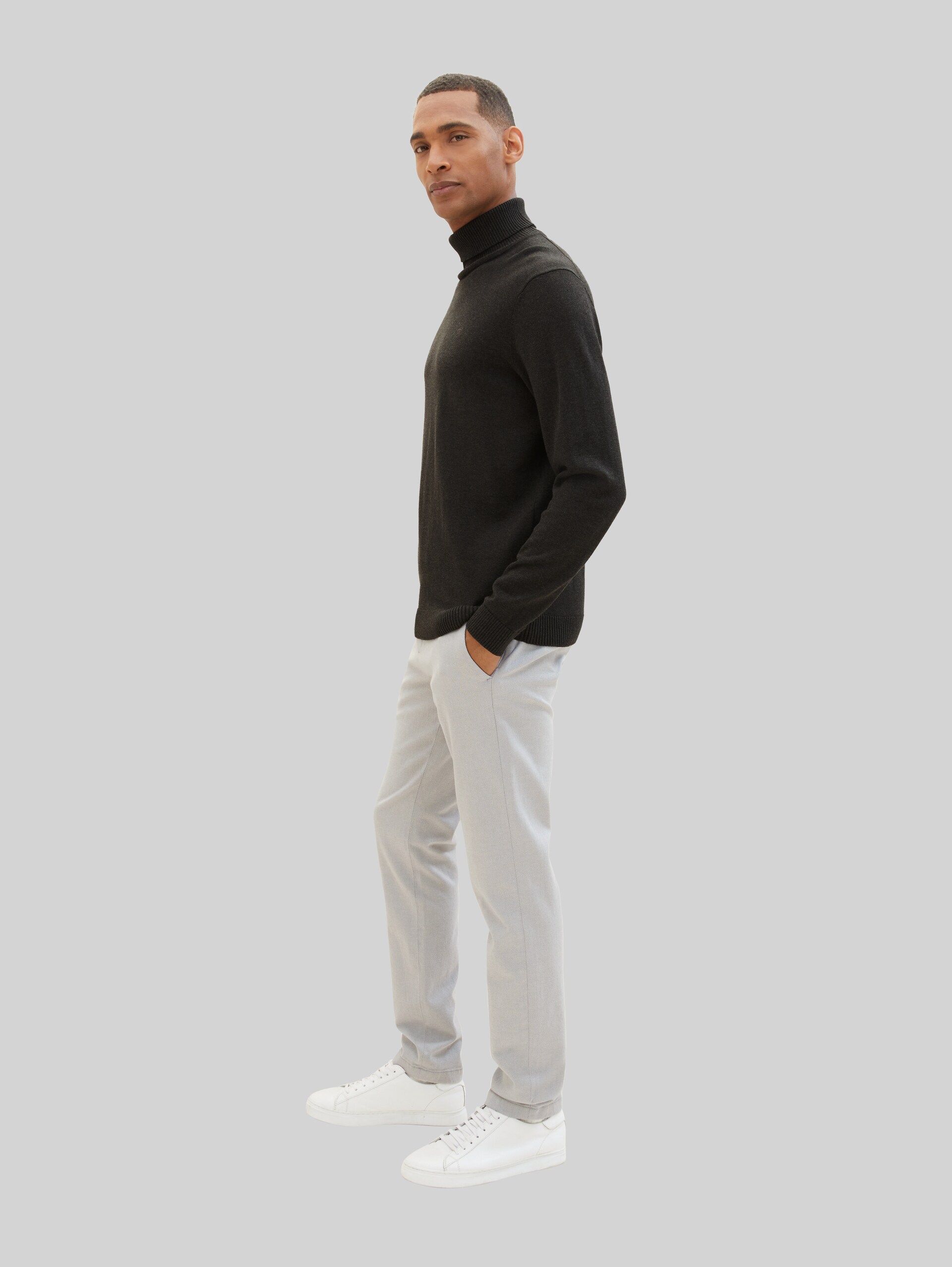 TTTRAVIS SLIM chino met riem - white grey zig zag structure
