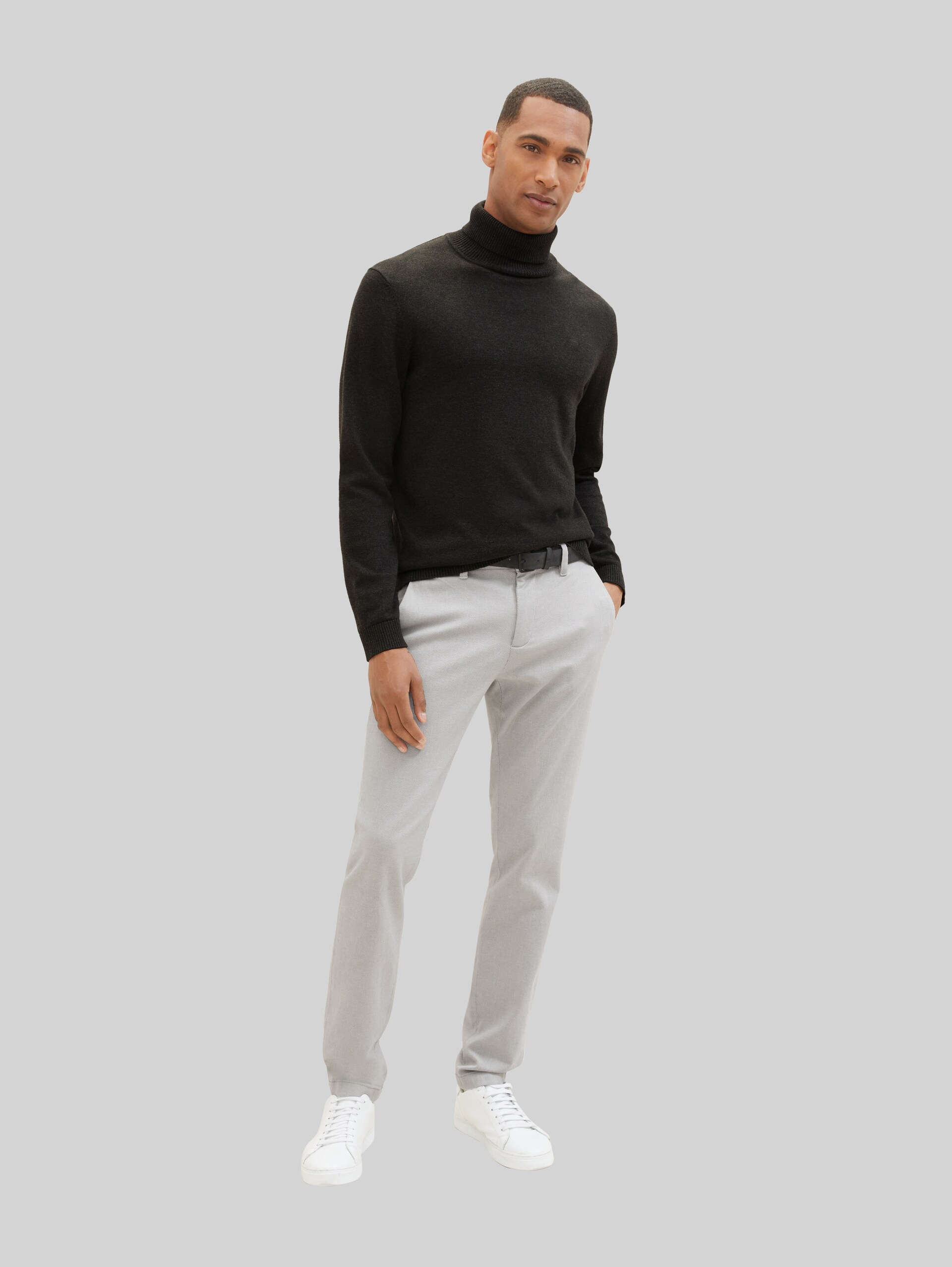 TTTRAVIS SLIM chino met riem - white grey zig zag structure