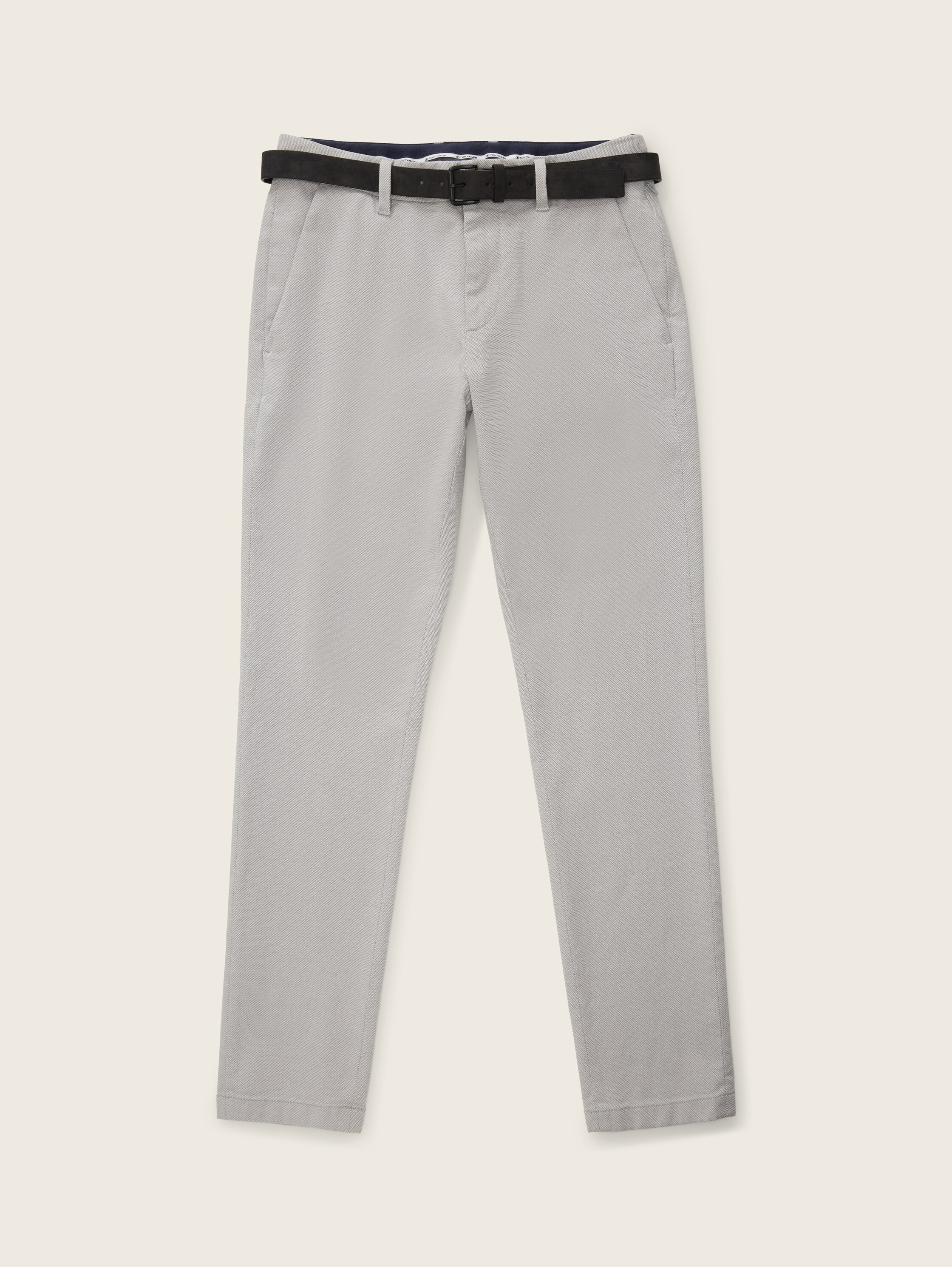 TTTRAVIS Slim Chino mit Gürtel - white grey zig zag structure - Vorder-Produkt-Ansicht