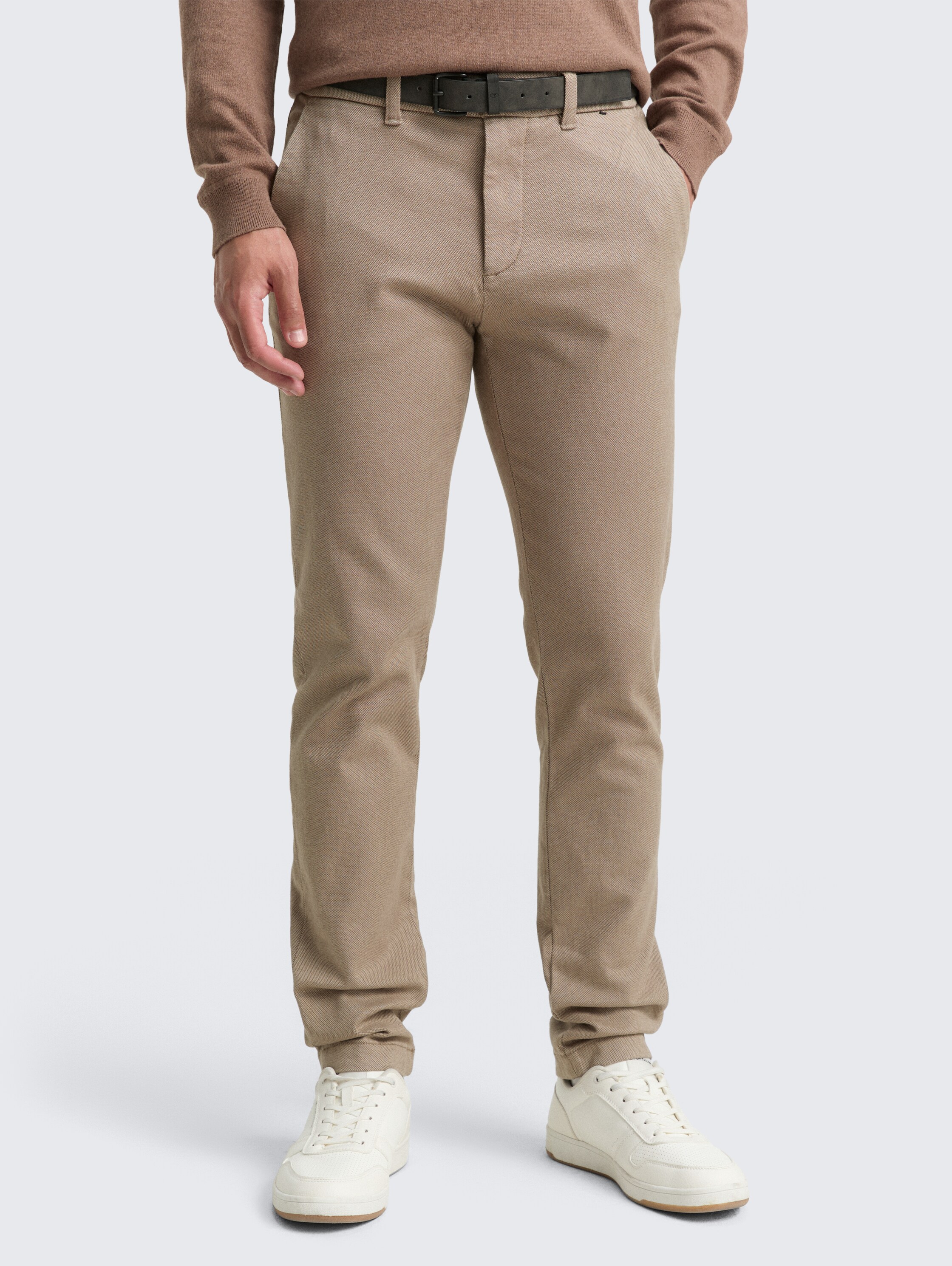 TTTRAVIS SLIM Chino Hose mit Gürtel - beige_brown_zig_zag_structure - 