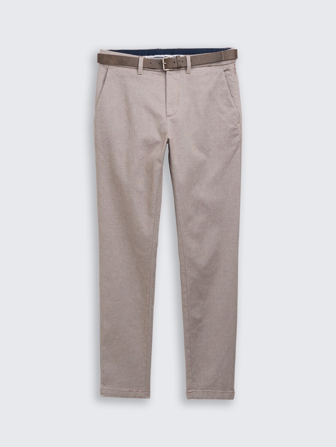 TTTRAVIS SLIM Chino Hose mit Gürtel - white brown zig zag structure - Vorder-Produkt-Ansicht