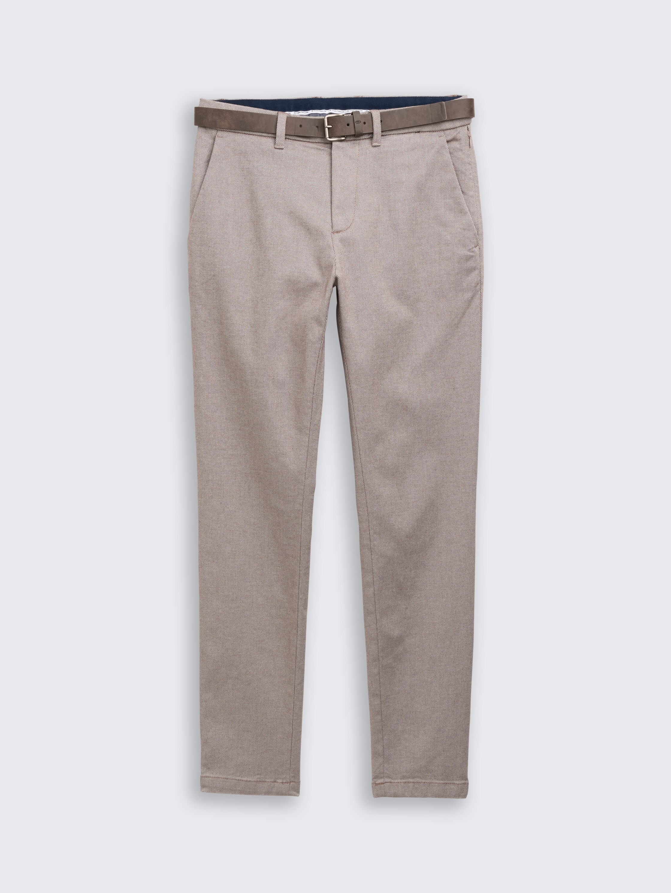 TTTRAVIS SLIM chino broek met riem - white_brown_zig_zag_structure - 