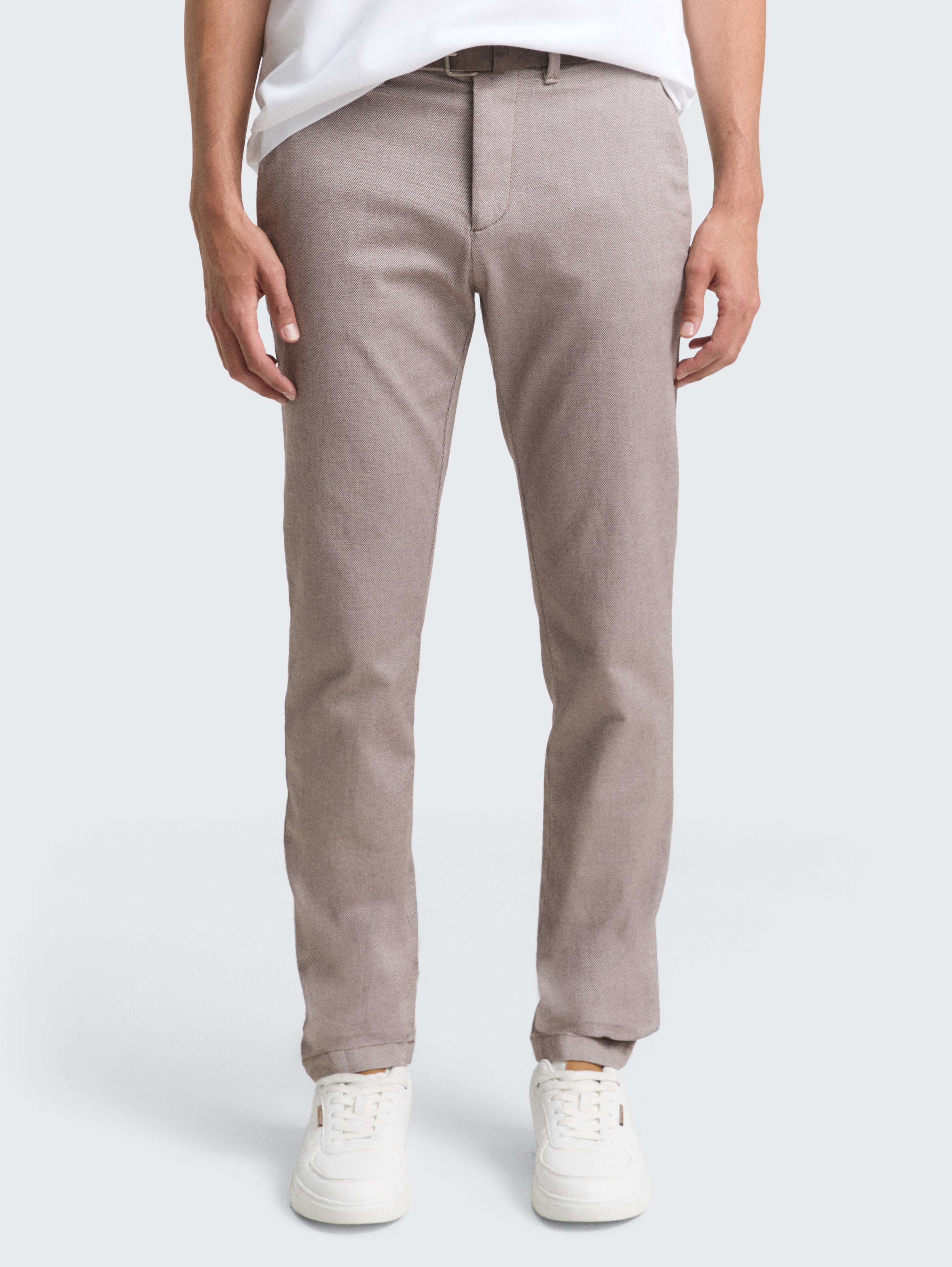 TTTRAVIS SLIM Chino Hose mit Gürtel von Men, white brown zig zag structure