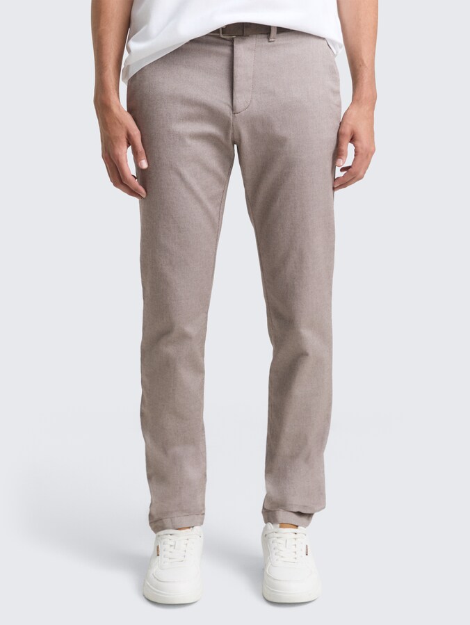 TTTRAVIS SLIM chino met riem door Men, white brown zig zag structure