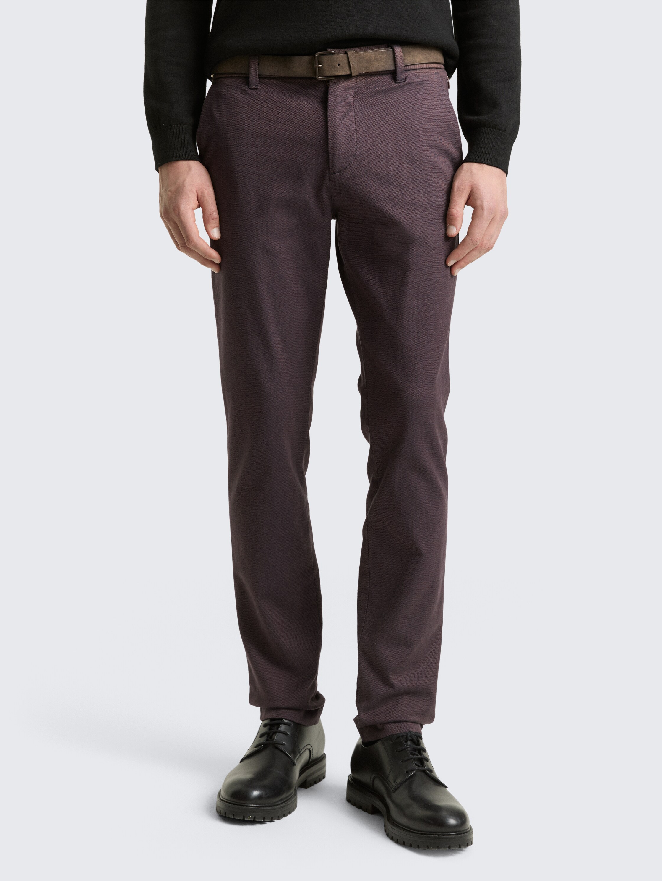 TTTRAVIS SLIM chino broek met riem - brown_navy_zig_zag_structure - 