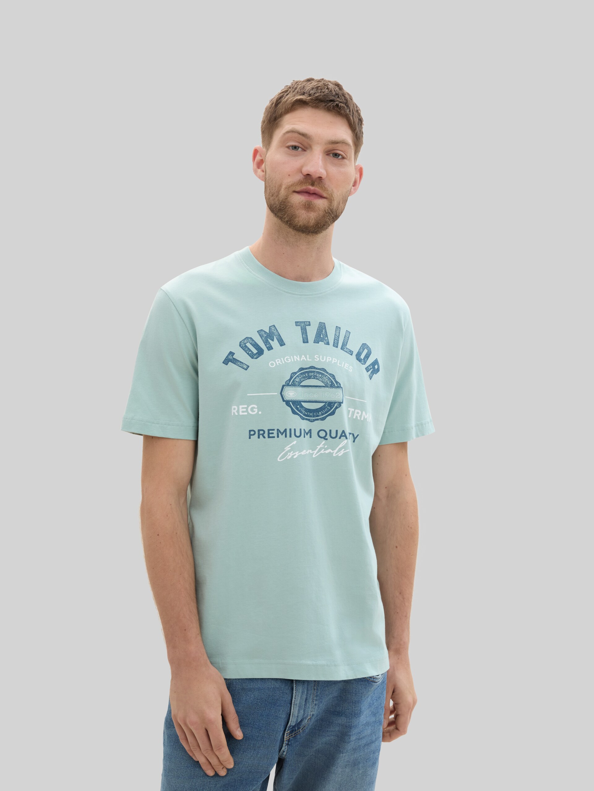 T-shirt met logo print - white moss - Nek model vooraanzicht