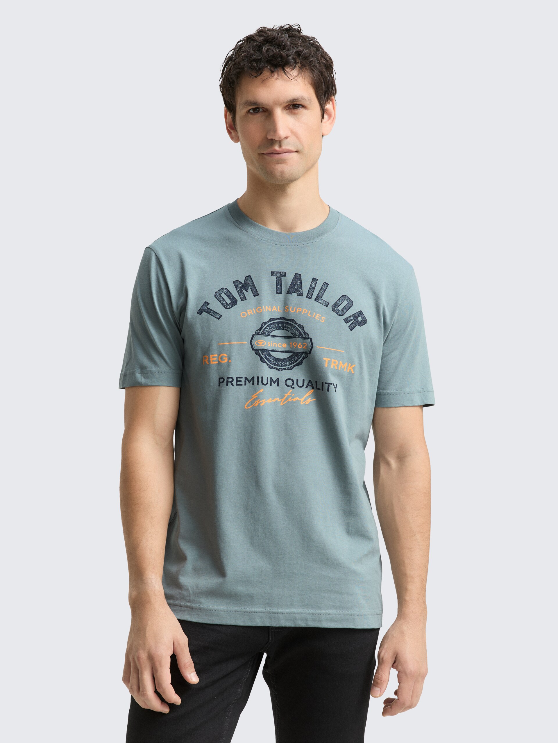 T-Shirt mit Logo-Print - grey mint - Ausschnitt Model-Vorderansicht