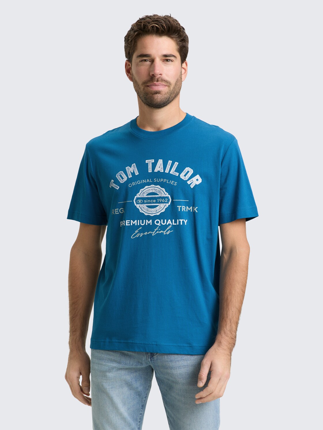 T-Shirt mit Logo-Print - blue petrol - Ausschnitt Model-Vorderansicht