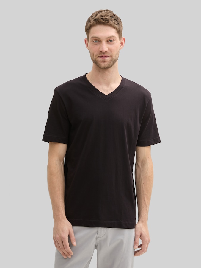 Basic T-shirt in een 2-pack met V-hals door Men, Black