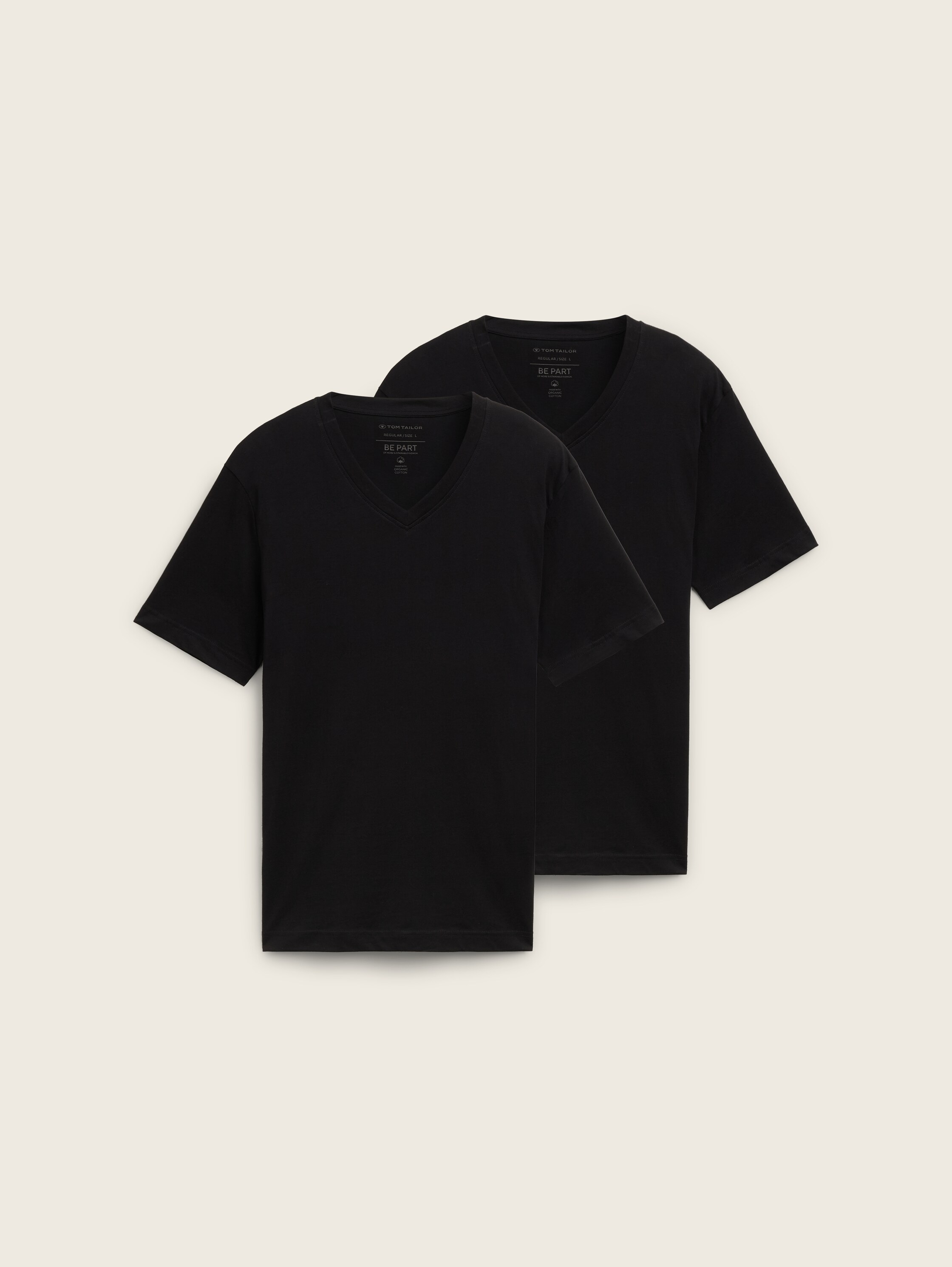 Basic T-Shirt im 2er-Pack mit V-Ausschnitt - schwarz - Produktansicht