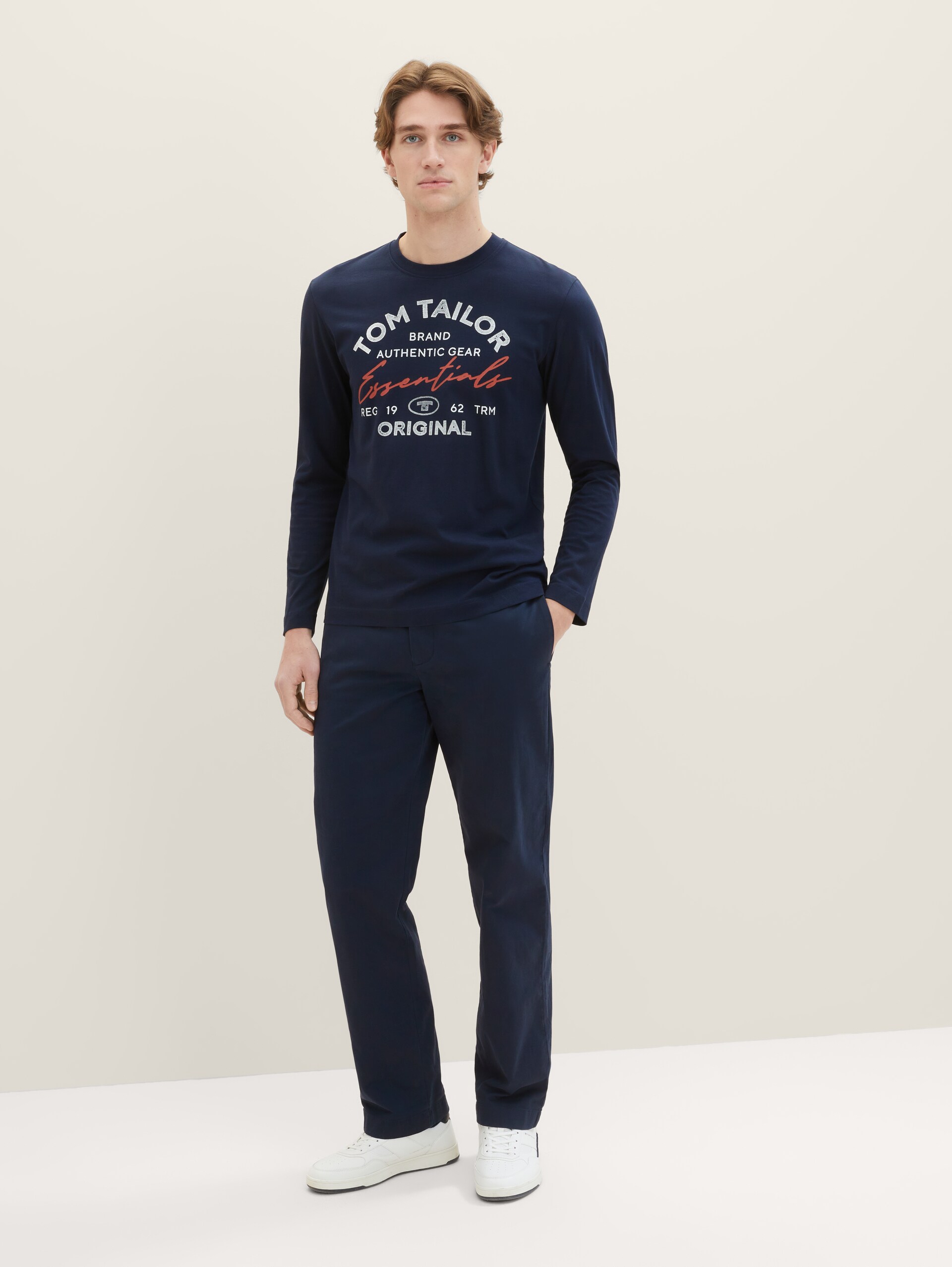 T-shirt met lange mouwen en logo-print - Dark Shadow - Model vooraanzicht