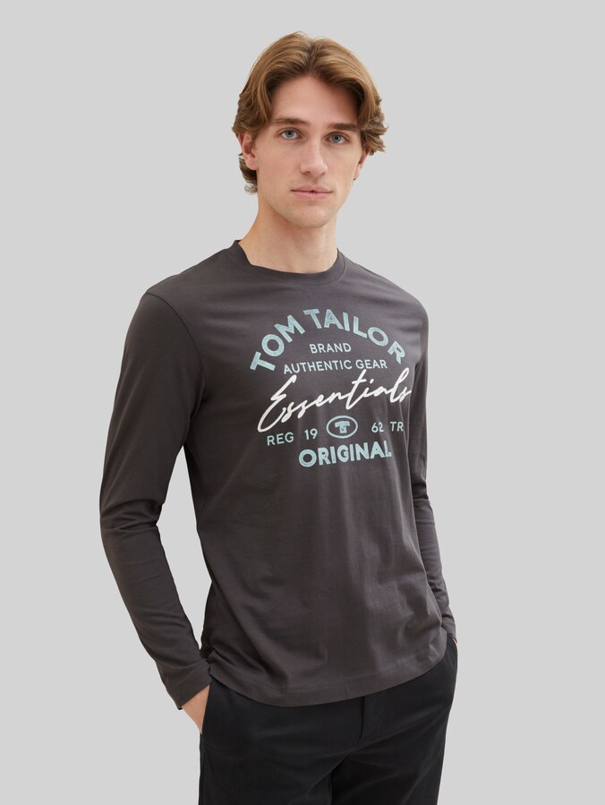 T-shirt à manches longues avec logo imprimé par Men, Dark Shadow