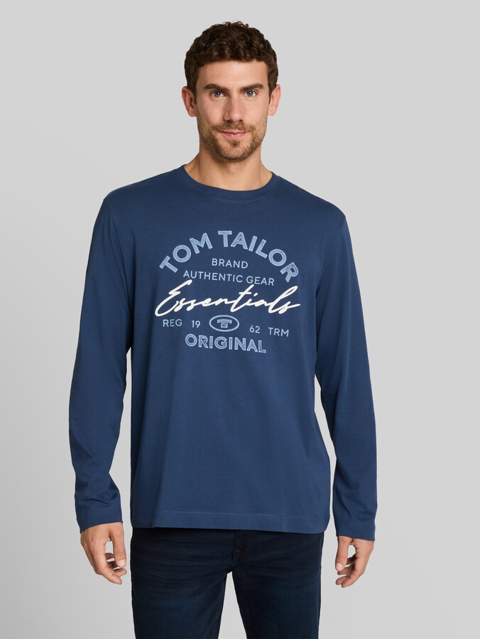 Langarmshirt mit Logo-Print von Men, Dark Duck Blue