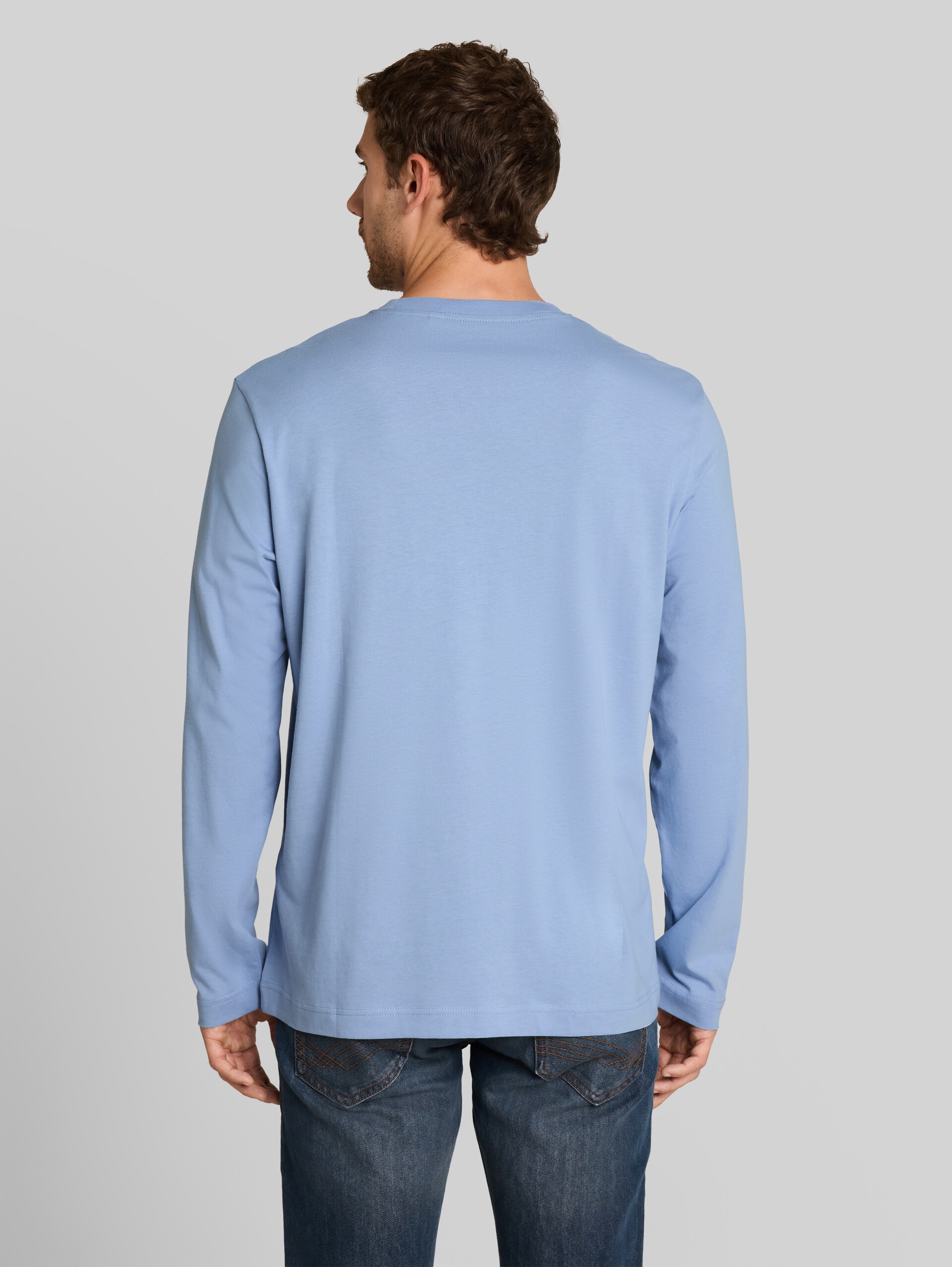 T-shirt met lange mouwen en logo-print - Pale Blue - Neklijn model-achteraanzicht