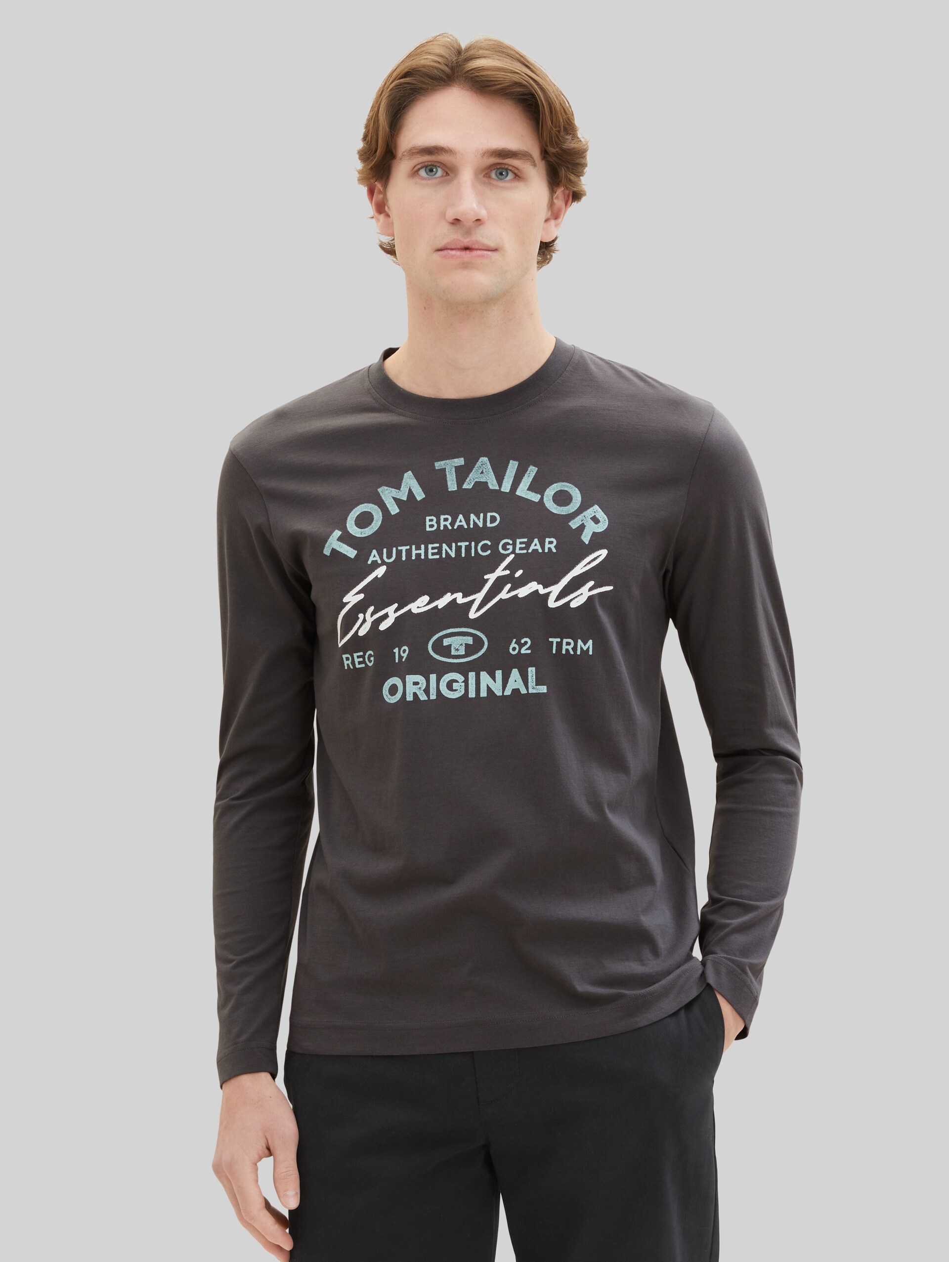 T-shirt met lange mouwen en logo-print - Sky Captain Blue - Nek model vooraanzicht