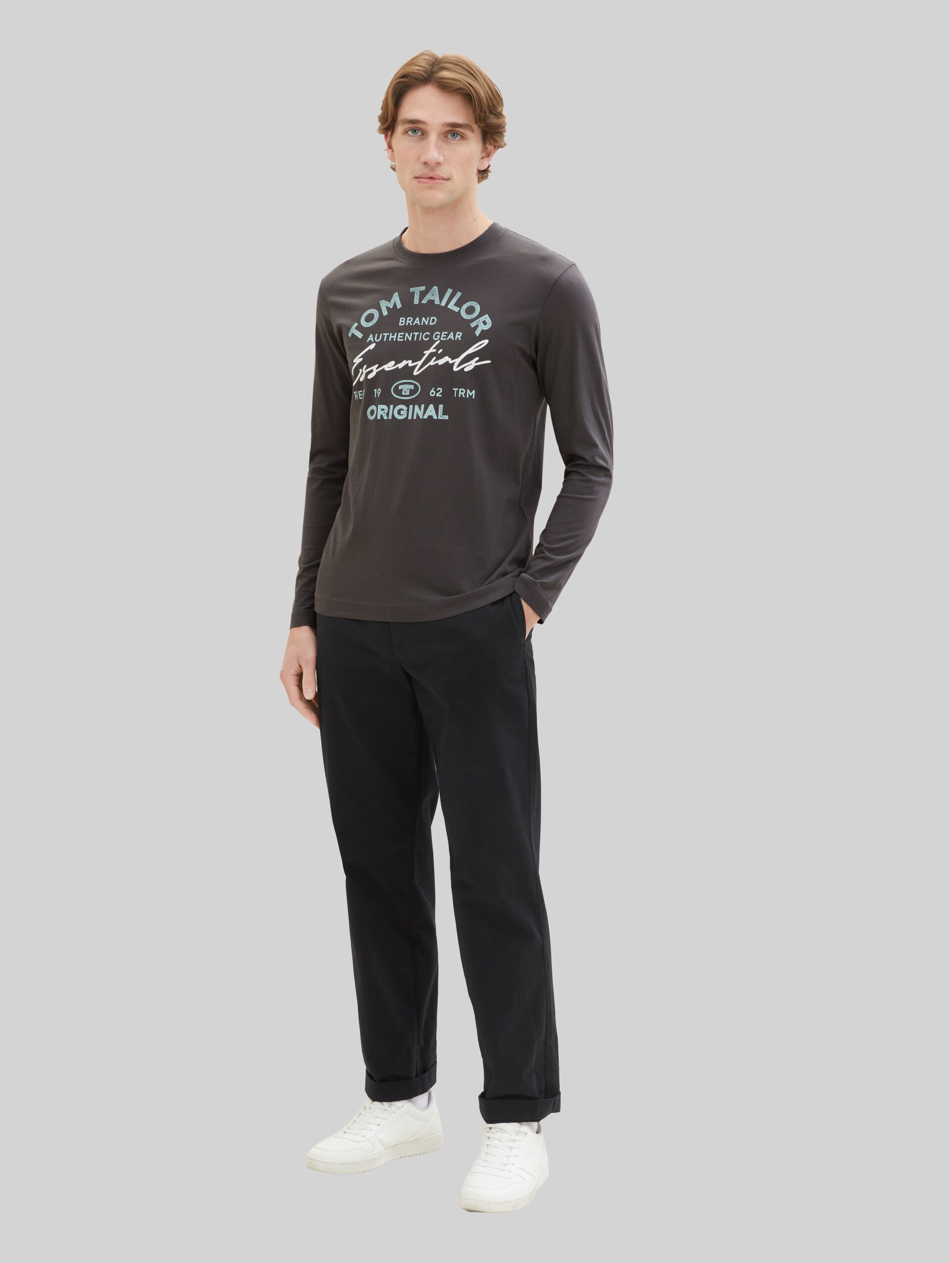 T-shirt met lange mouwen en logo-print - Sky Captain Blue - Model vooraanzicht