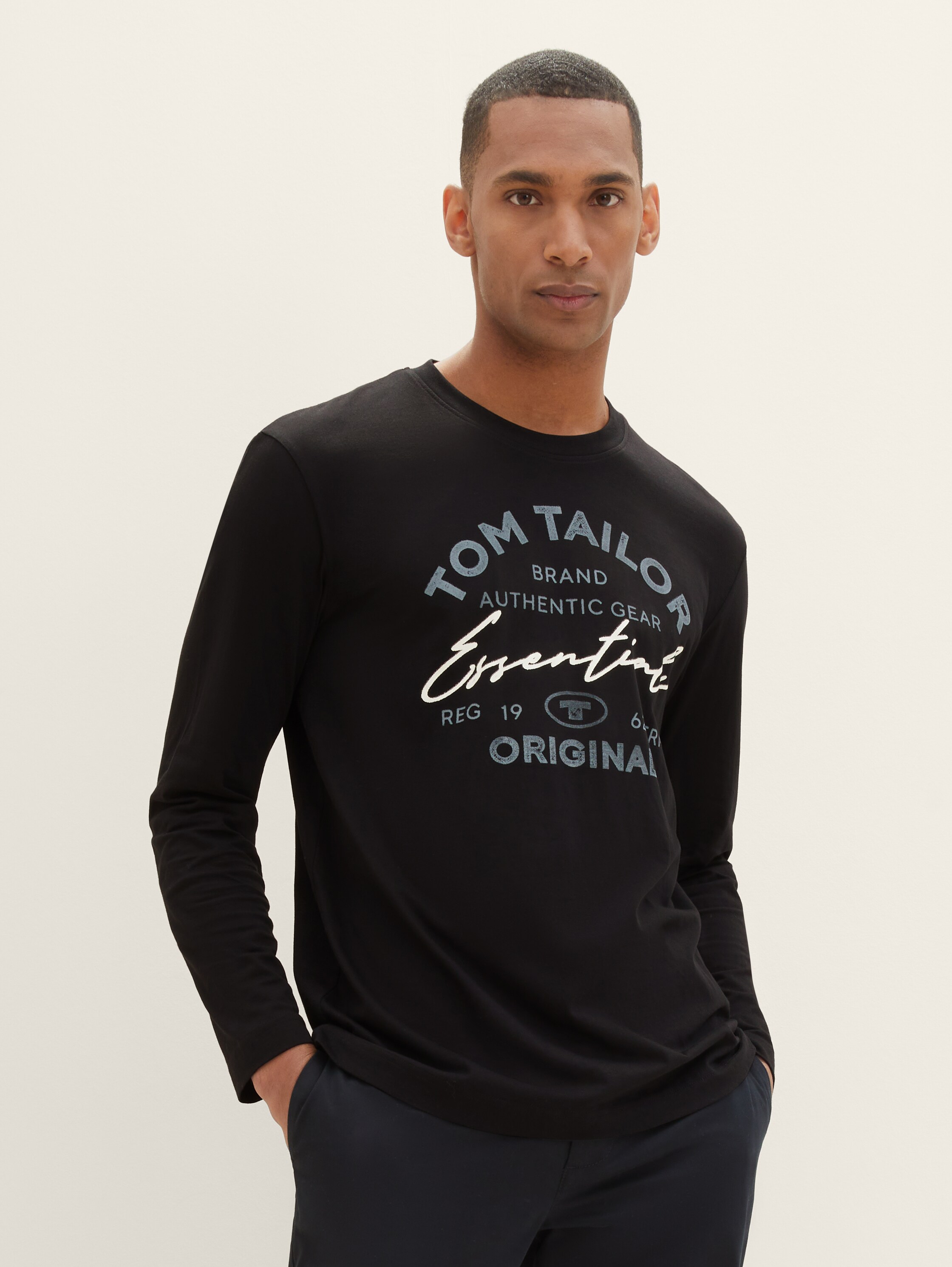 Langarmshirt mit Logo Print - Black