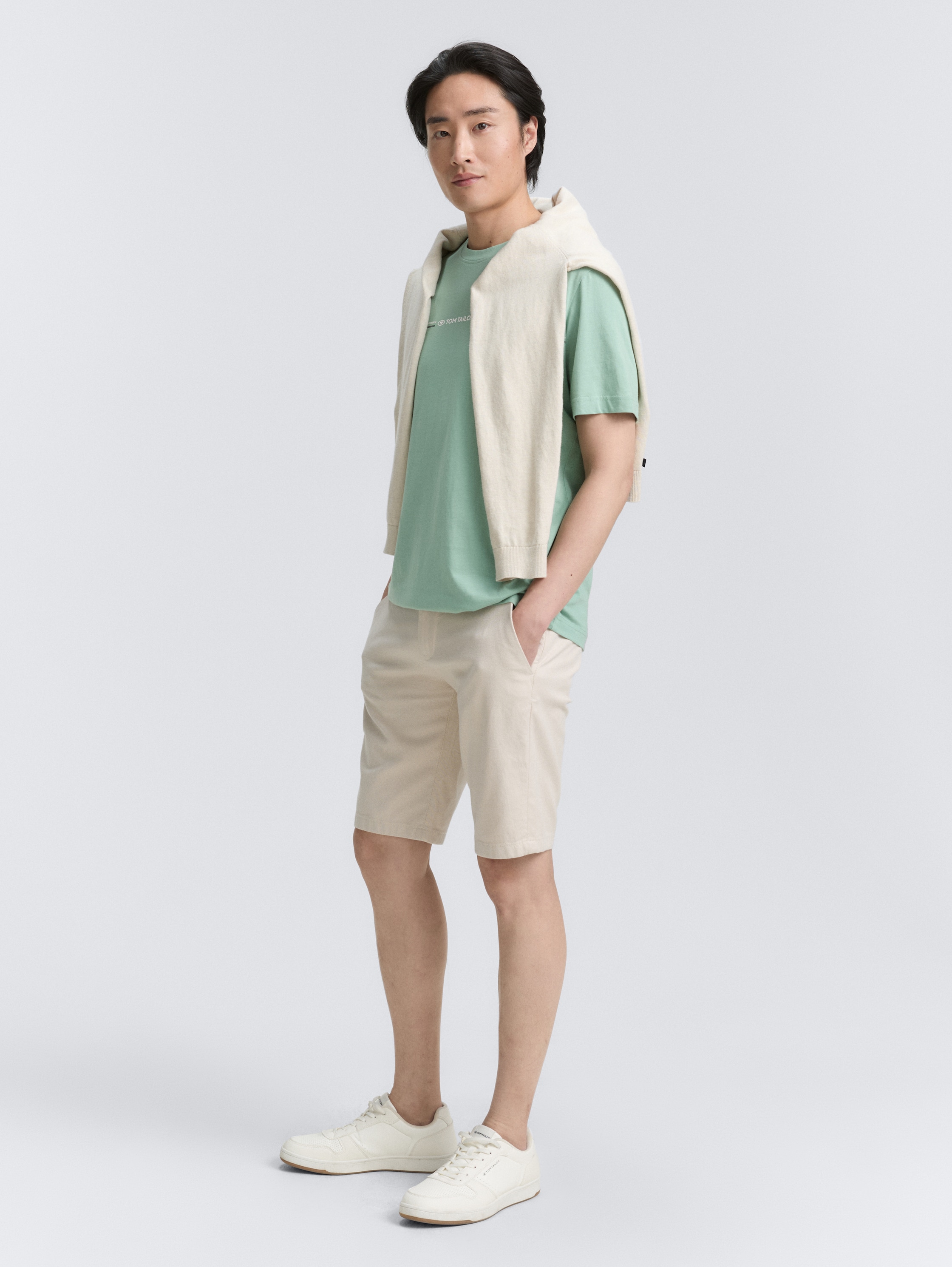 T-shirt with print - dust green - Model front view