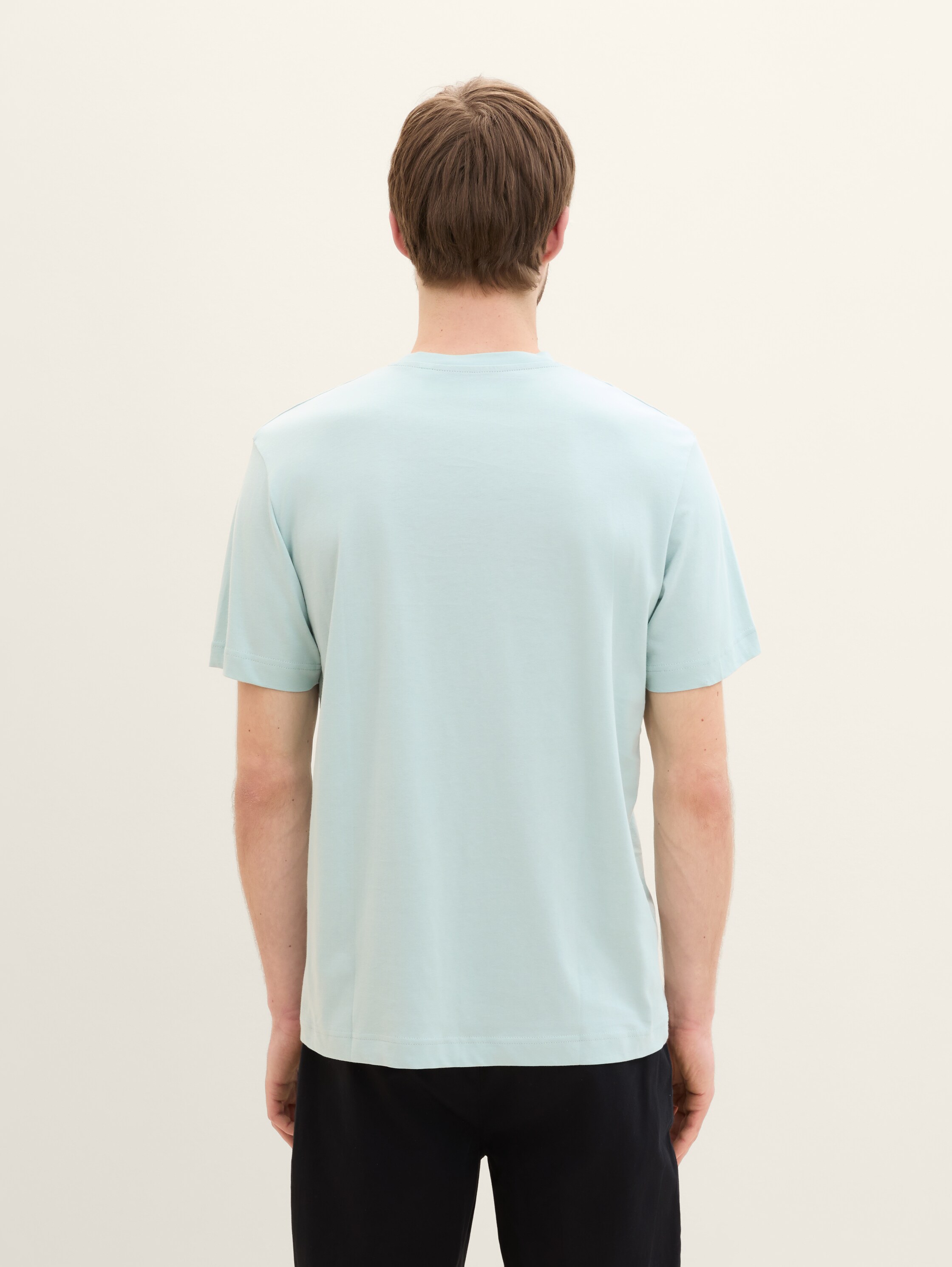 T-shirt with a print - dusty mint blue - Neckline model-back view