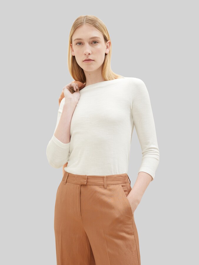 Basic Longsleeve mit 3/4-Arm aus Baumwolle von Women, Whisper White