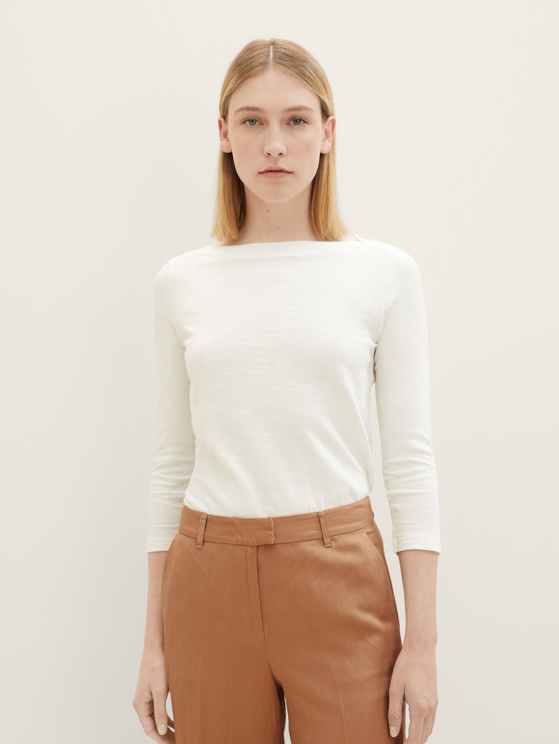 Basic Longsleeve mit 3/4-Arm aus Baumwolle - Whisper White